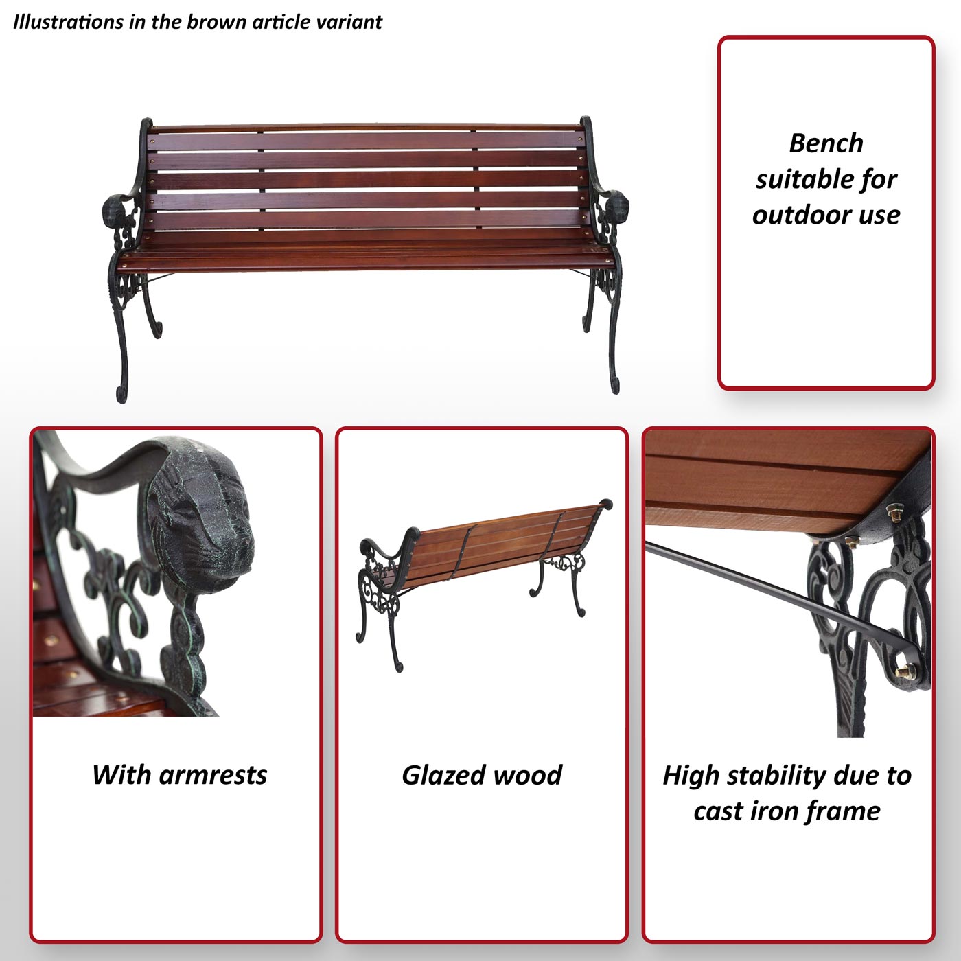 Tuinbank MCW-F98, parkbank houten bank, 2-zits gietijzer hout 125cm 20kg ~ lichtbruin