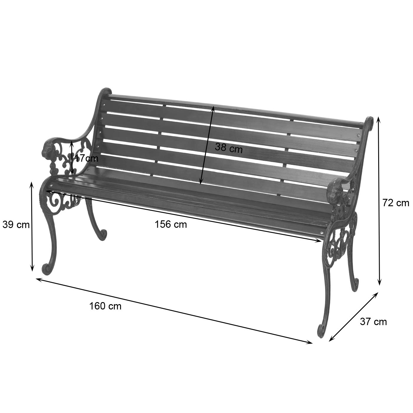 Tuinbank MCW-F98, parkbank houten bank, 3-zits gietijzer hout 160cm 22kg ~ bruin