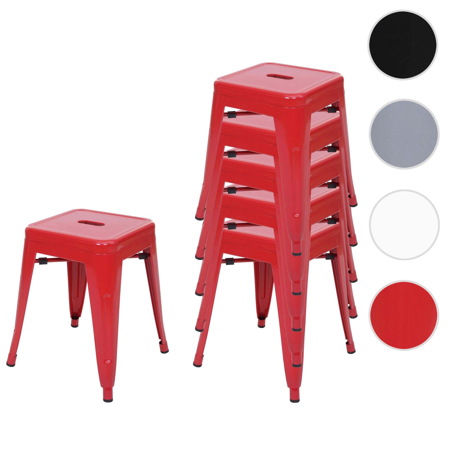 Set van 6 krukken MCW-A73, metalen kruk zitkruk, metalen industrieel ontwerp stapelbaar ~ rood