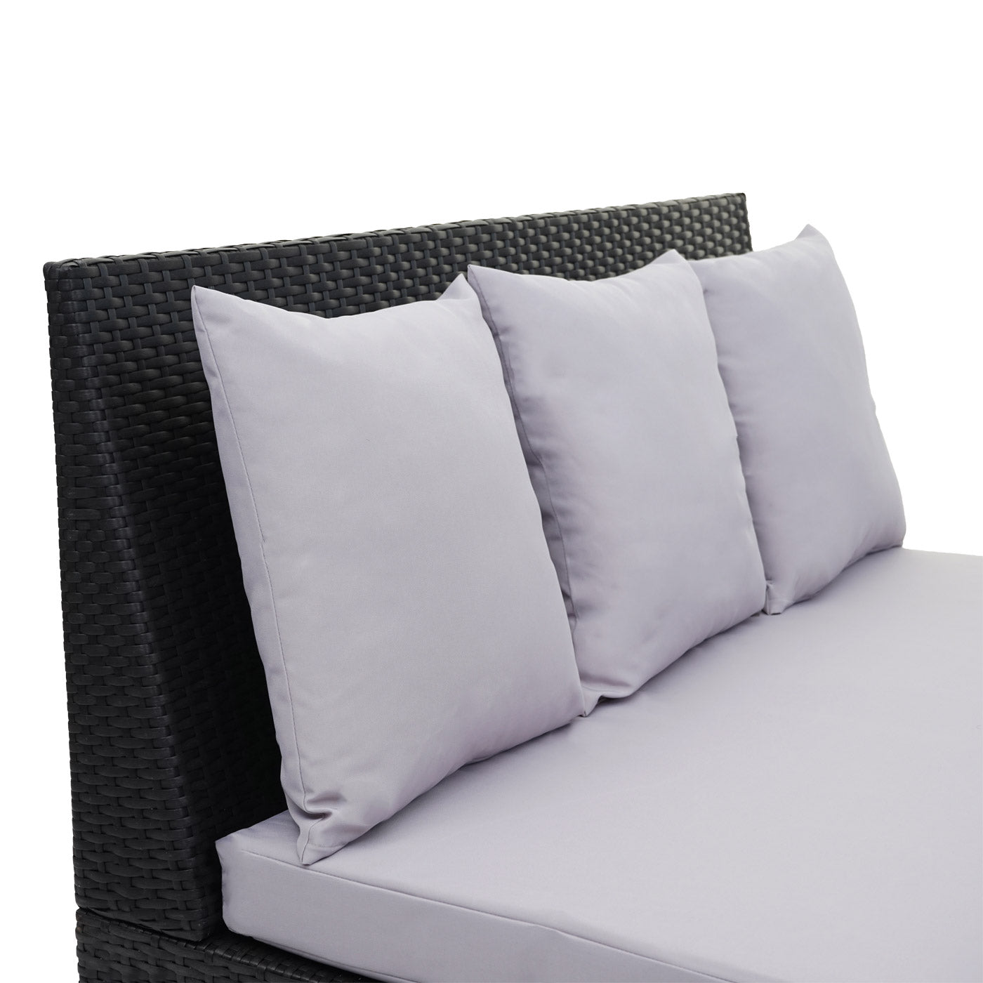 Poly-rattan set MCW-G16, tuin/lounge set, gastronomie 2-zitsbank 2xfauteuil salontafel ~ zwart, kussens lichtgrijs