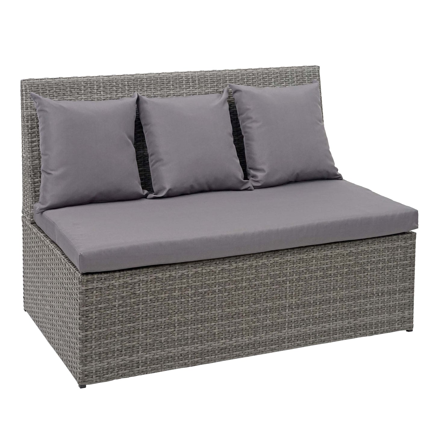 Poly-rattan 2-zitsbank MCW-G16, lounge tuinbank fauteuil, gastronomie 120cm ~ grijs, donkergrijze kussens