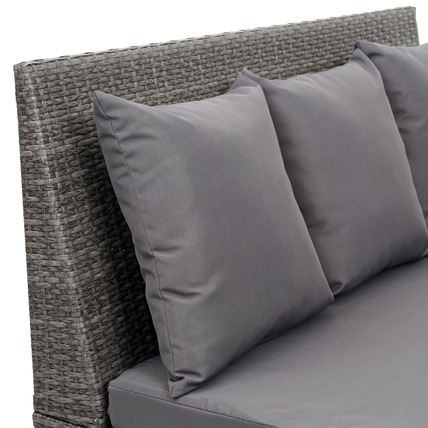 Poly-rattan 2-zitsbank MCW-G16, lounge tuinbank fauteuil, gastronomie 120cm ~ grijs, donkergrijze kussens