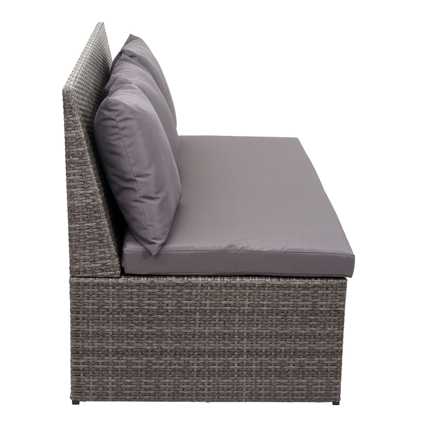 Poly-rattan 2-zitsbank MCW-G16, lounge tuinbank fauteuil, gastronomie 120cm ~ grijs, donkergrijze kussens