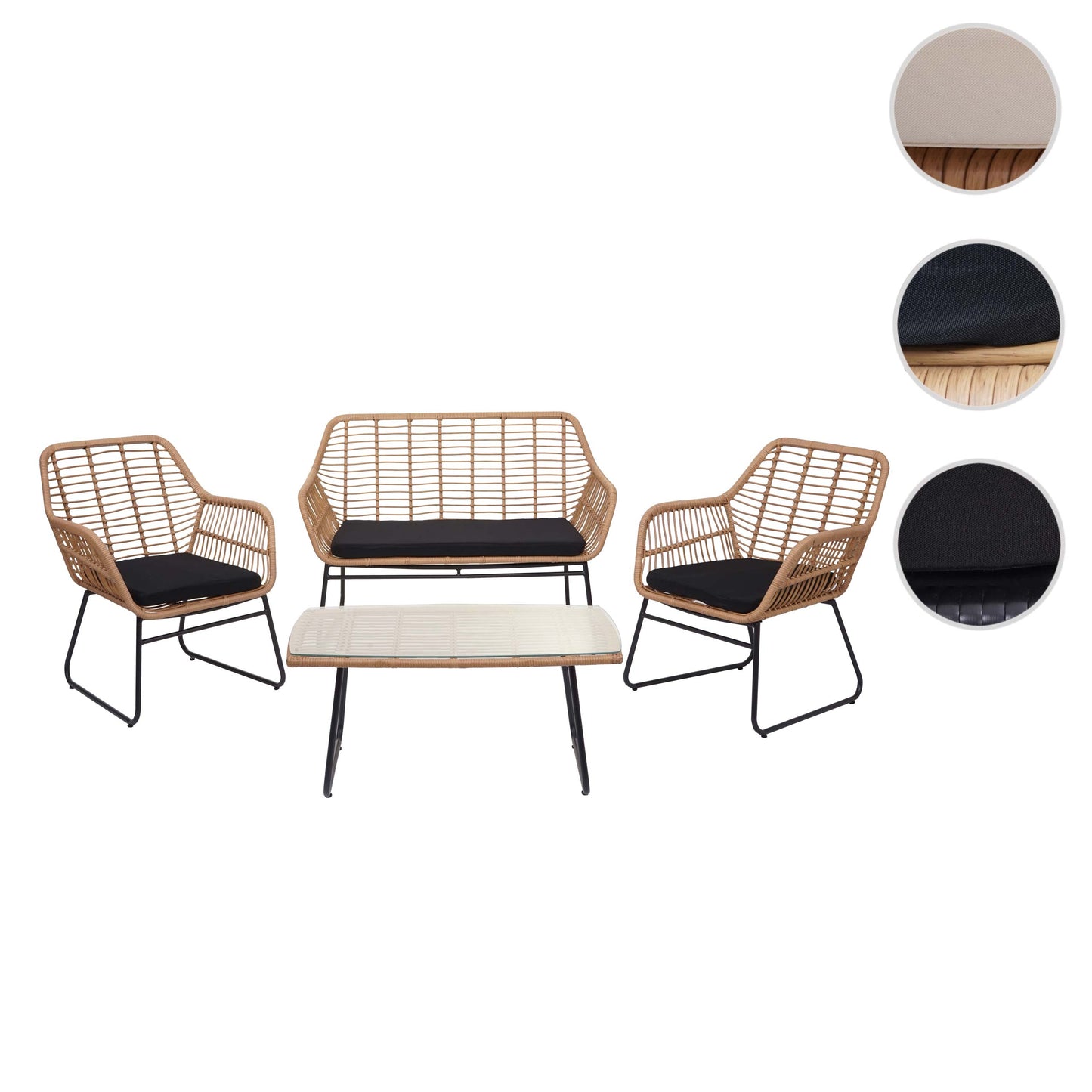 Polyrattan set MCW-G17a, tuinbankstel zitgroep stoel, touw ~ natuurlijke kleur, bekleding antraciet zonder sierkussens