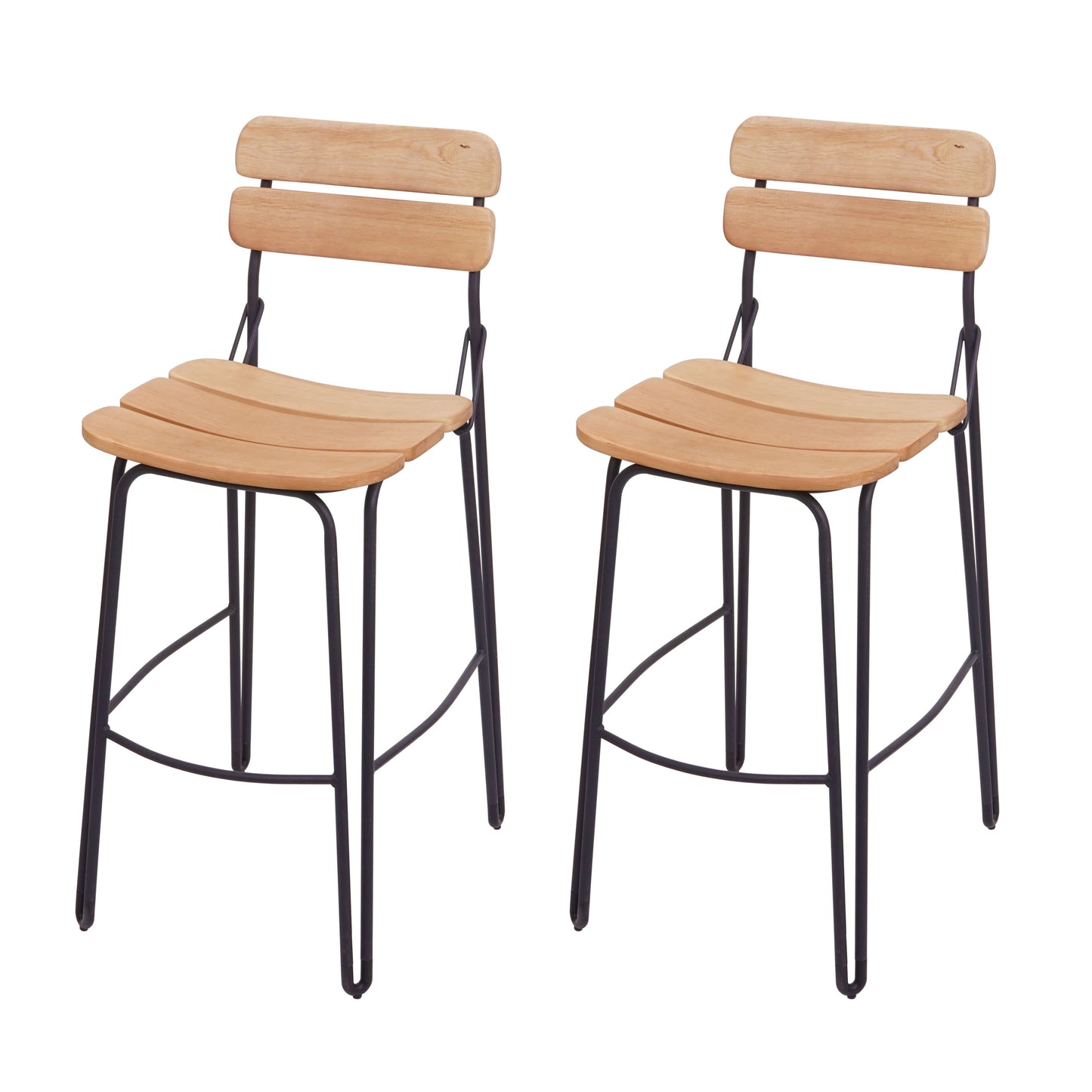 Set van 2 barkrukken MCW-G71, barkruk keukenkruk bistrokruk tegenkruk, industrieel metaal hout ~ natuurlijk bruin