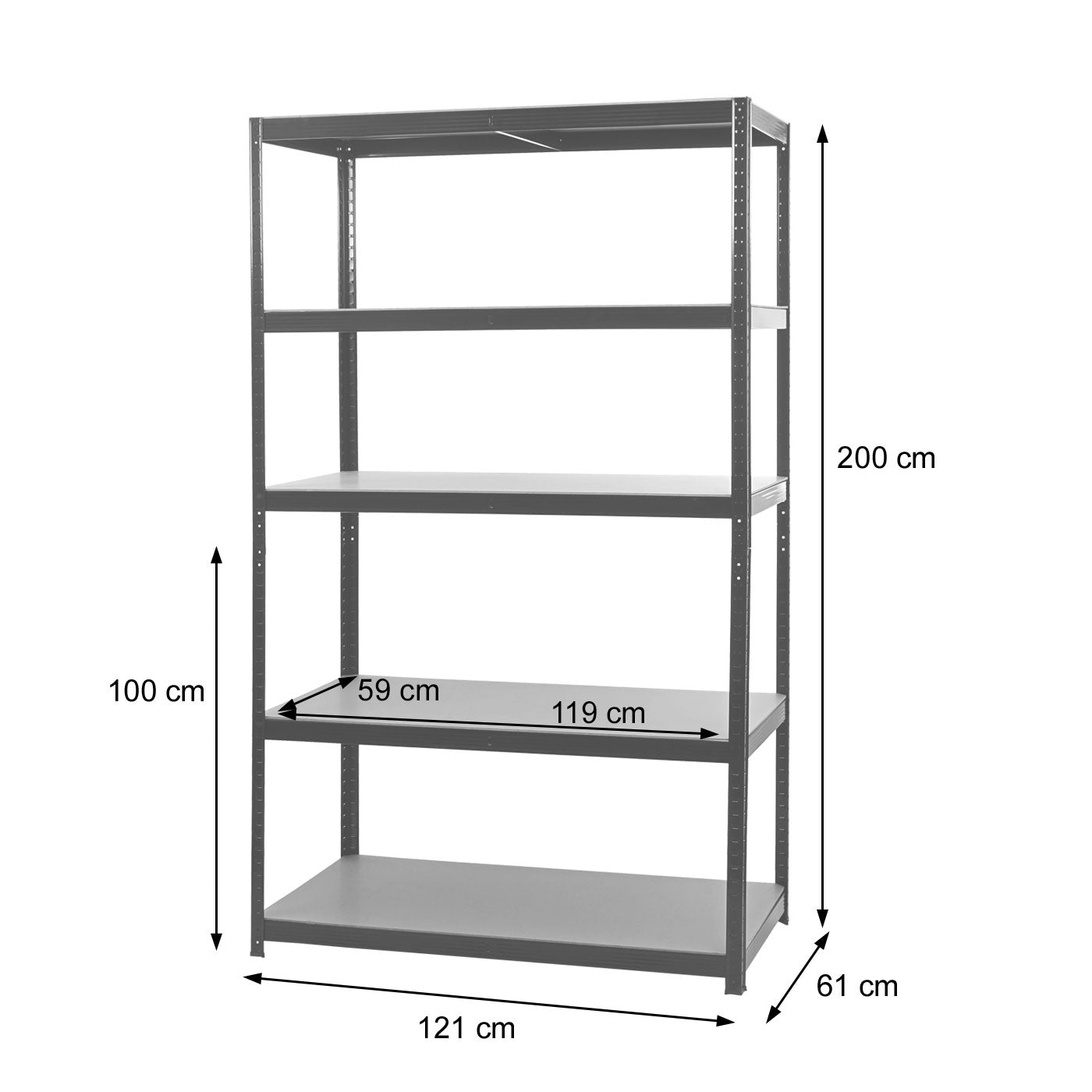 Zware rekken MCW-E33, kelder rekken plug-in rekken opslag rekken, 875kg staal 5 planken ~ zwart 200x120x60cm