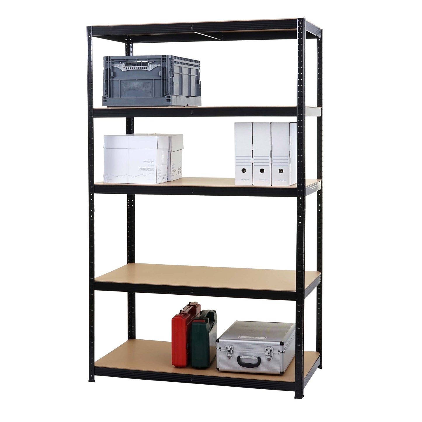 Zware rekken MCW-E33, kelder rekken plug-in rekken opslag rekken, 875kg staal 5 planken ~ zwart 200x120x60cm