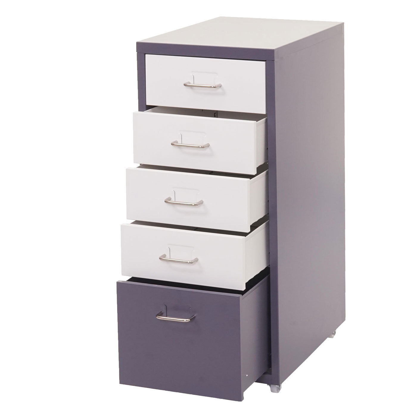 Trolley kast Boston T851, ladekast stalen kast, 69x28x41cm 5 laden ~ donkergrijs wit-donkergrijs