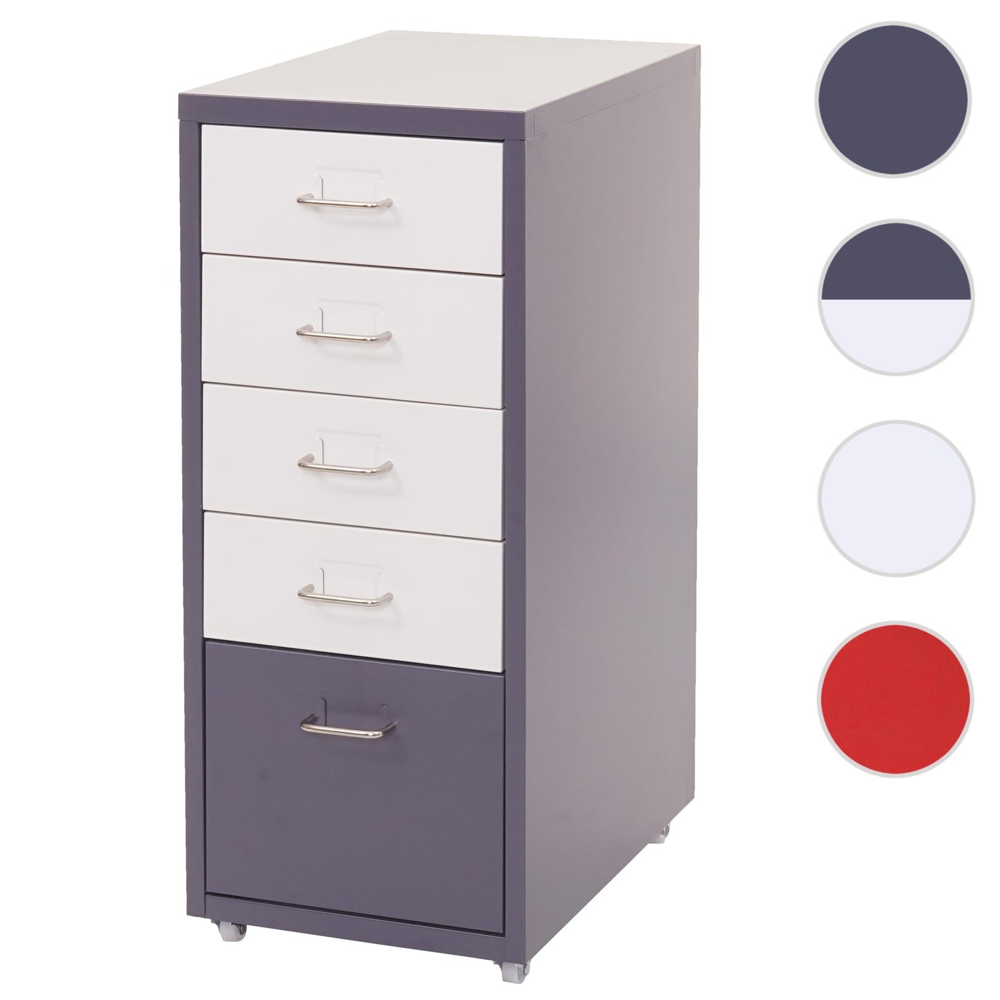 Trolley kast Boston T851, ladekast stalen kast, 69x28x41cm 5 laden ~ donkergrijs wit-donkergrijs