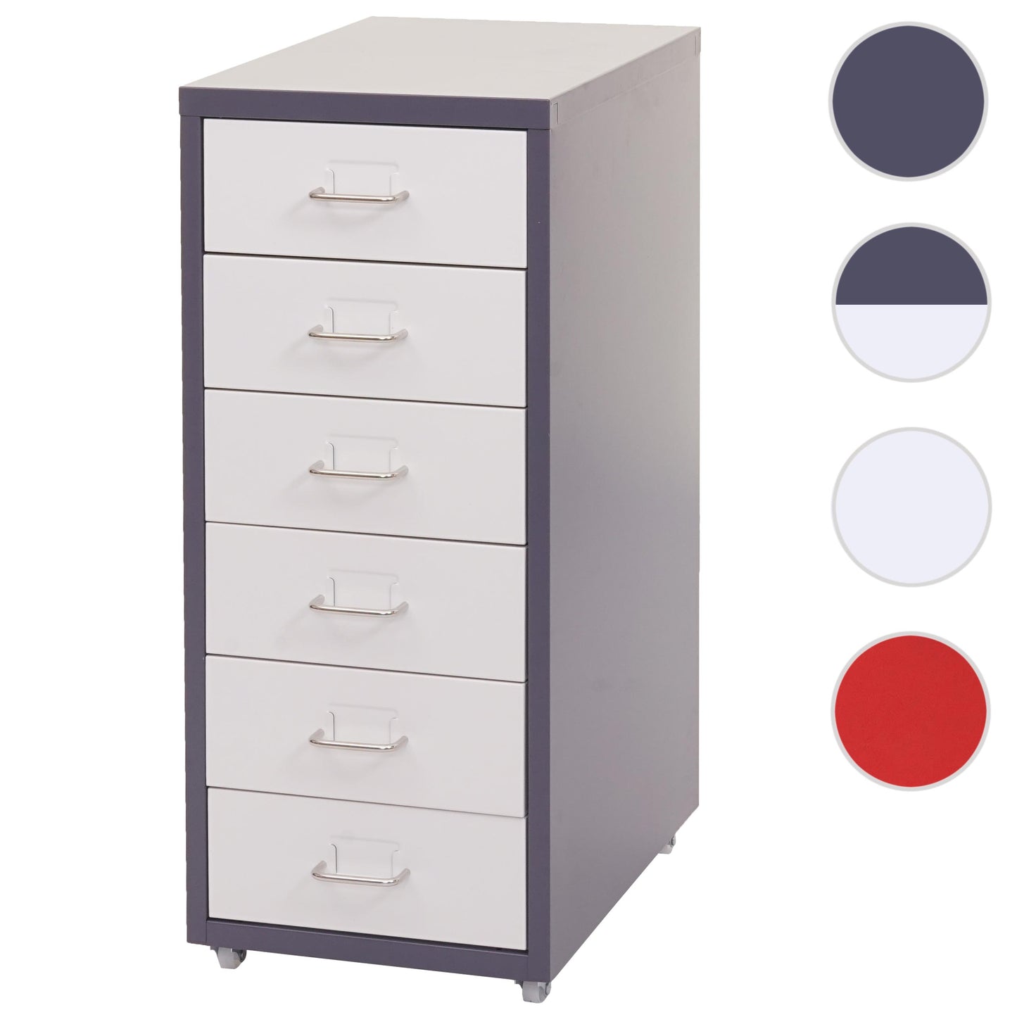 Verrijdbaar onderstel Boston T851, ladekast stalen kast, 69x28x41cm 6 laden ~ donkergrijs wit