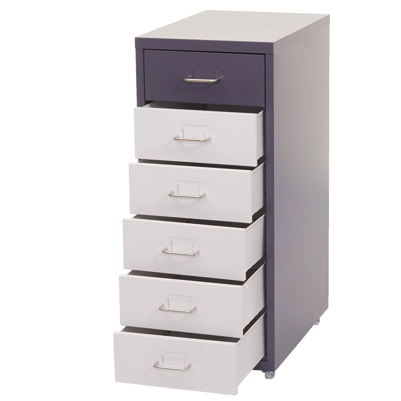 Verrijdbaar onderstel Boston T851, ladekast stalen kast, 69x28x41cm 6 laden ~ donkergrijs wit-donkergrijs