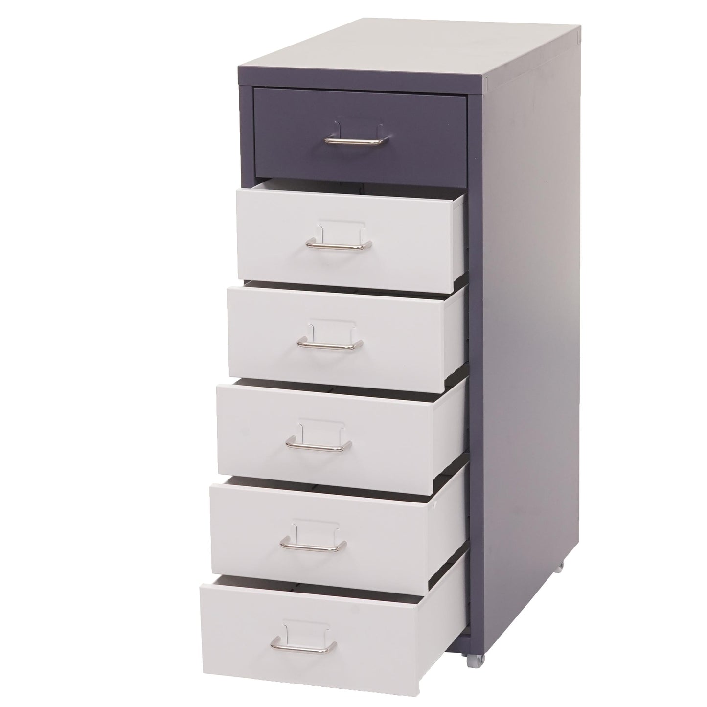 Verrijdbaar onderstel Boston T851, ladekast stalen kast, 69x28x41cm 6 laden ~ donkergrijs wit-donkergrijs