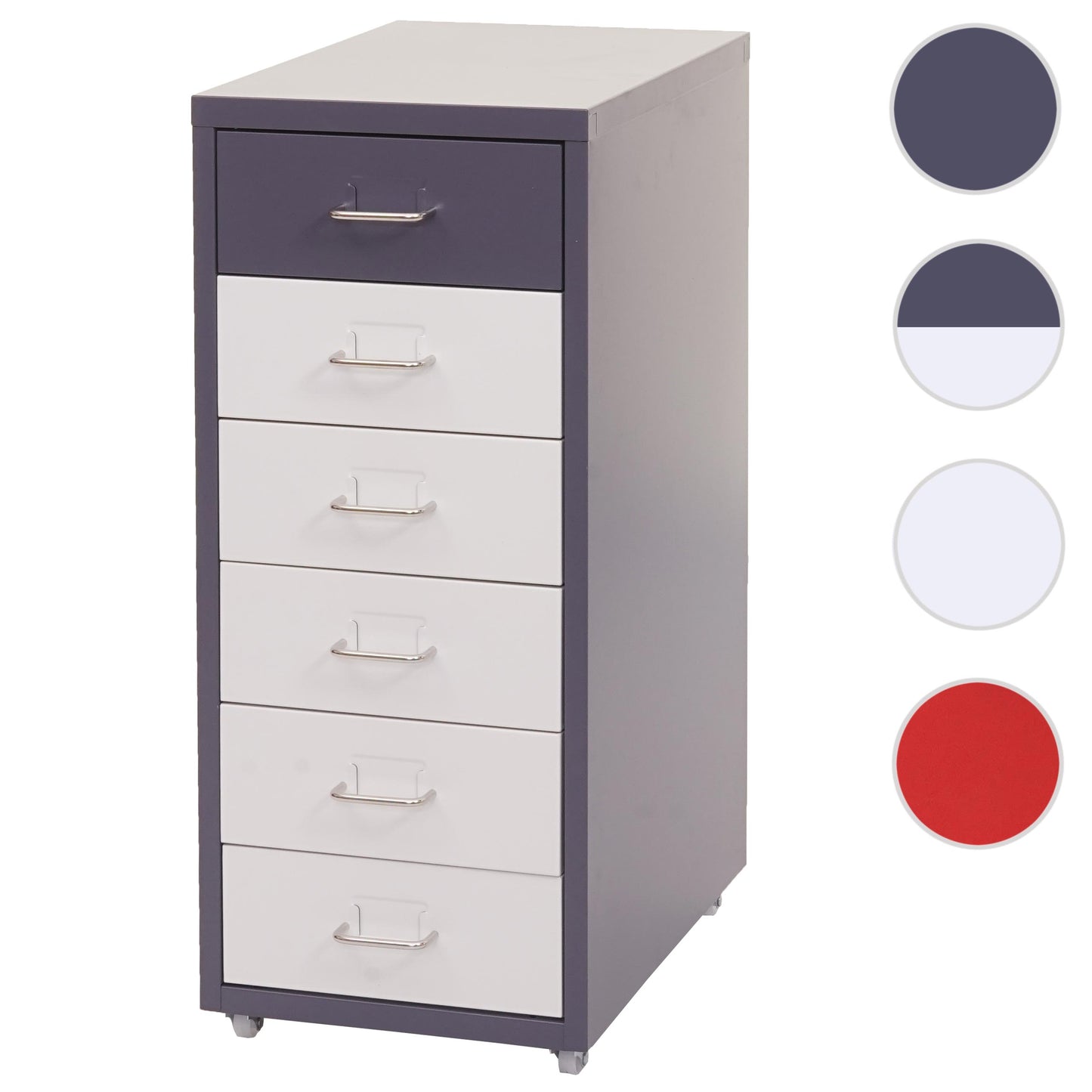 Verrijdbaar onderstel Boston T851, ladekast stalen kast, 69x28x41cm 6 laden ~ donkergrijs wit-donkergrijs