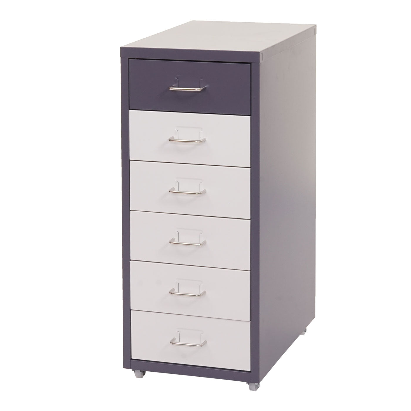 Verrijdbaar onderstel Boston T851, ladekast stalen kast, 69x28x41cm 6 laden ~ donkergrijs wit-donkergrijs
