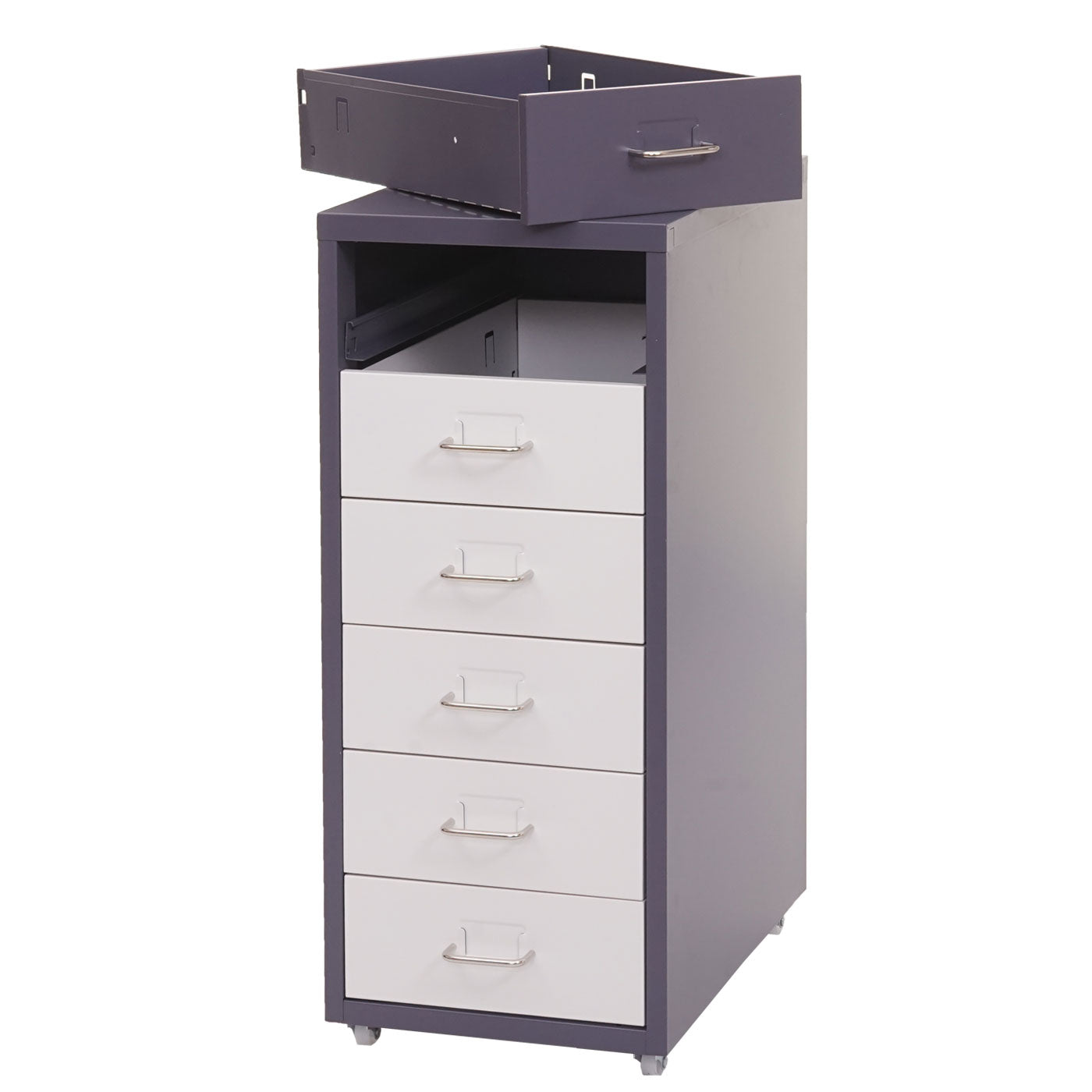 Verrijdbaar onderstel Boston T851, ladekast stalen kast, 69x28x41cm 6 laden ~ donkergrijs wit-donkergrijs