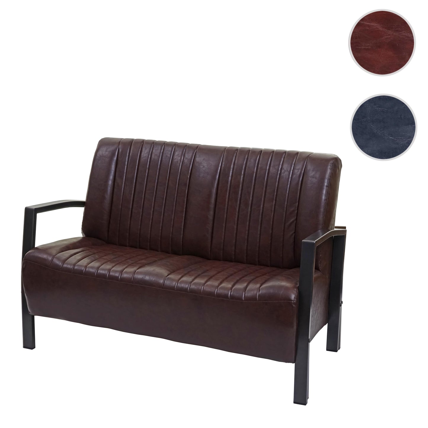 2-zitsbank MCW-H10, tweezitsbank, metalen kunstleren industrieel ontwerp ~ vintage bruin