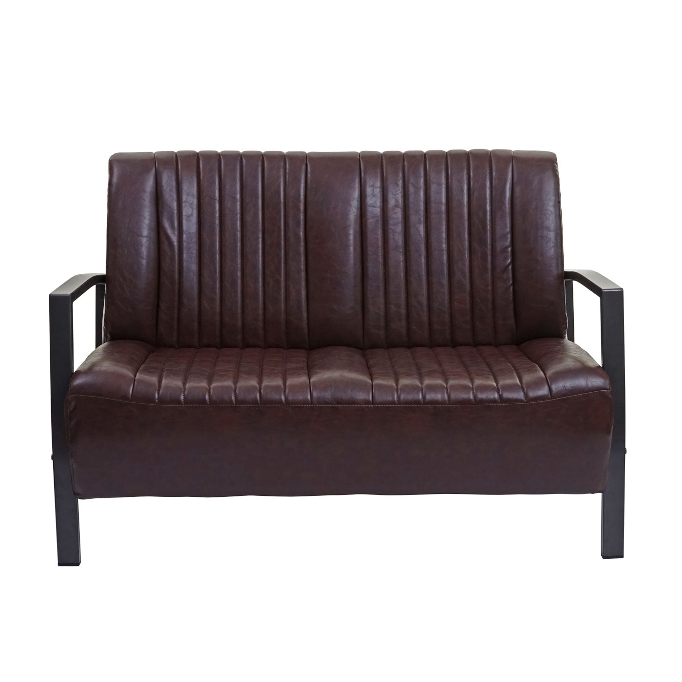 2-zitsbank MCW-H10, tweezitsbank, metalen kunstleren industrieel ontwerp ~ vintage bruin