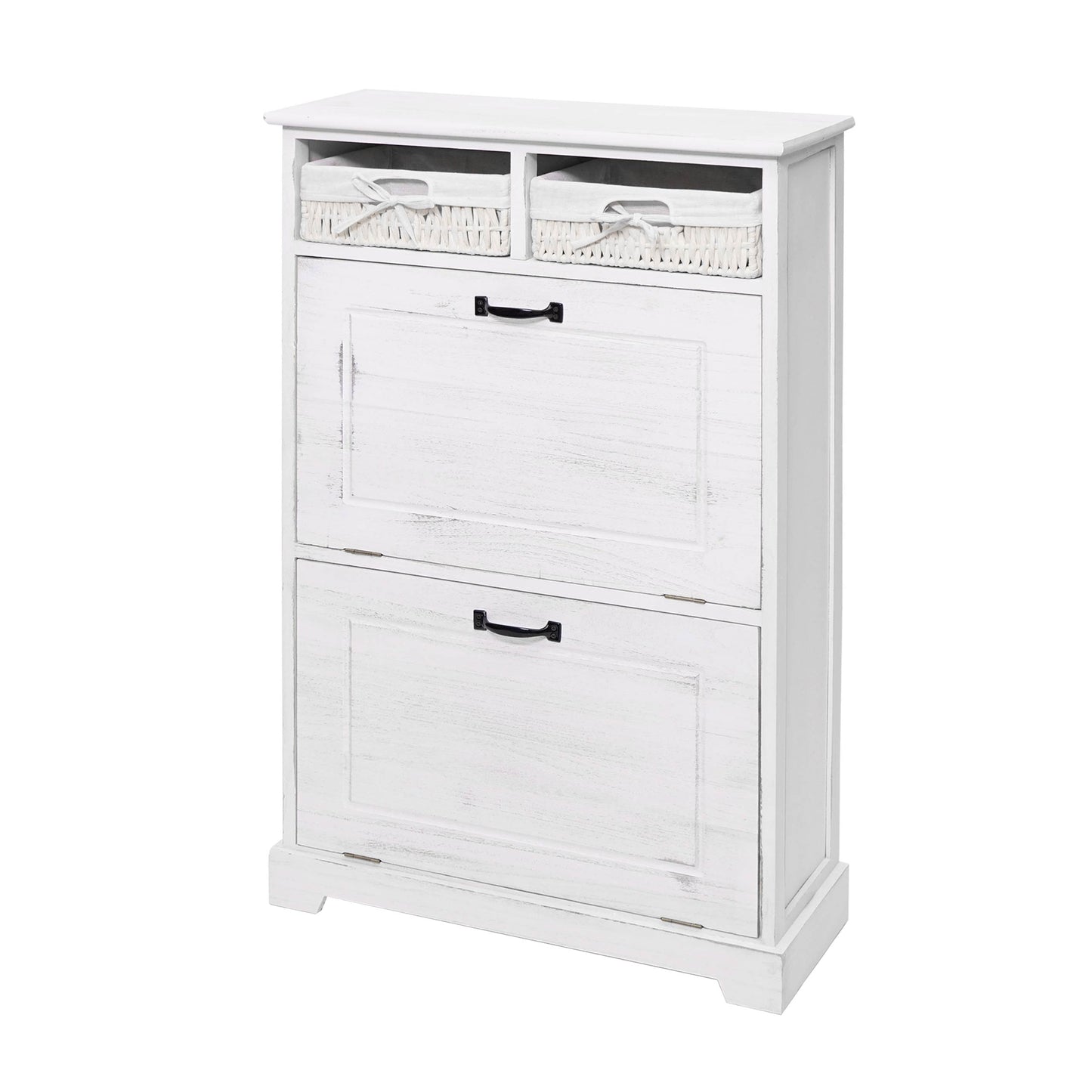 Schoenenkantelaar MCW-H19, schoenenkast schoenenrek schoenenopberger, massief houten shabby look mandlade 100x60x24cm ~ wit