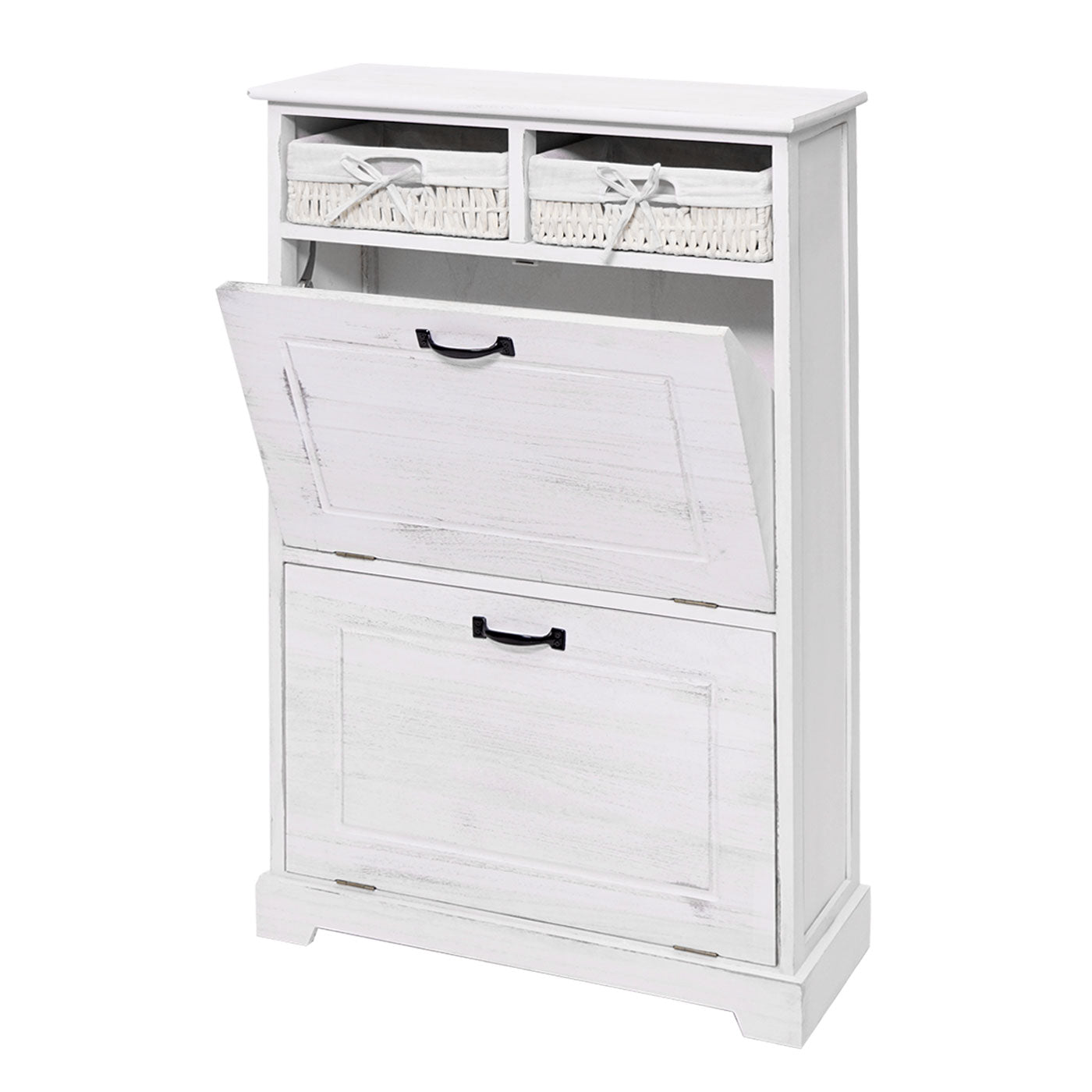 Schoenenkantelaar MCW-H19, schoenenkast schoenenrek schoenenopberger, massief houten shabby look mandlade 100x60x24cm ~ wit