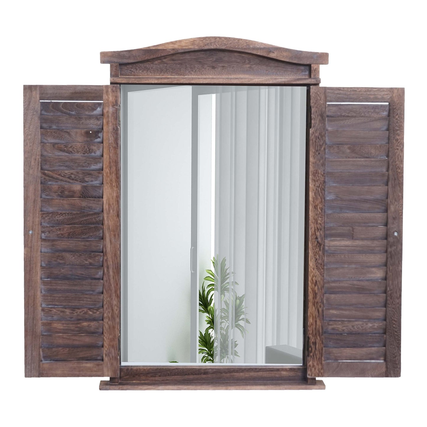 Wandspiegel Badkamerspiegel Badkamerspiegel venster met luiken, 71x46x5cm ~ shabby brown