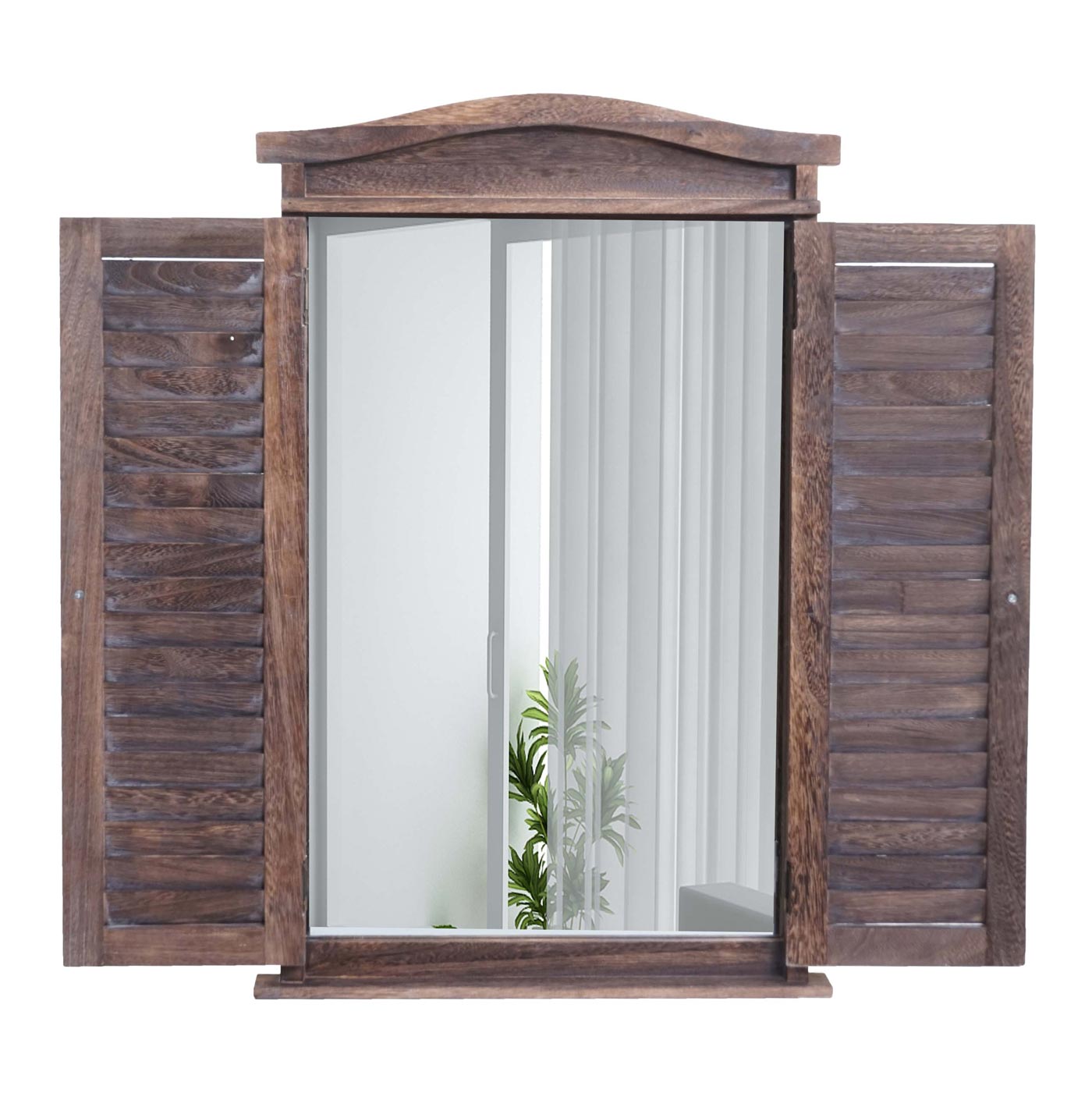 Wandspiegel Badkamerspiegel Badkamerspiegel venster met luiken, 71x46x5cm ~ shabby brown