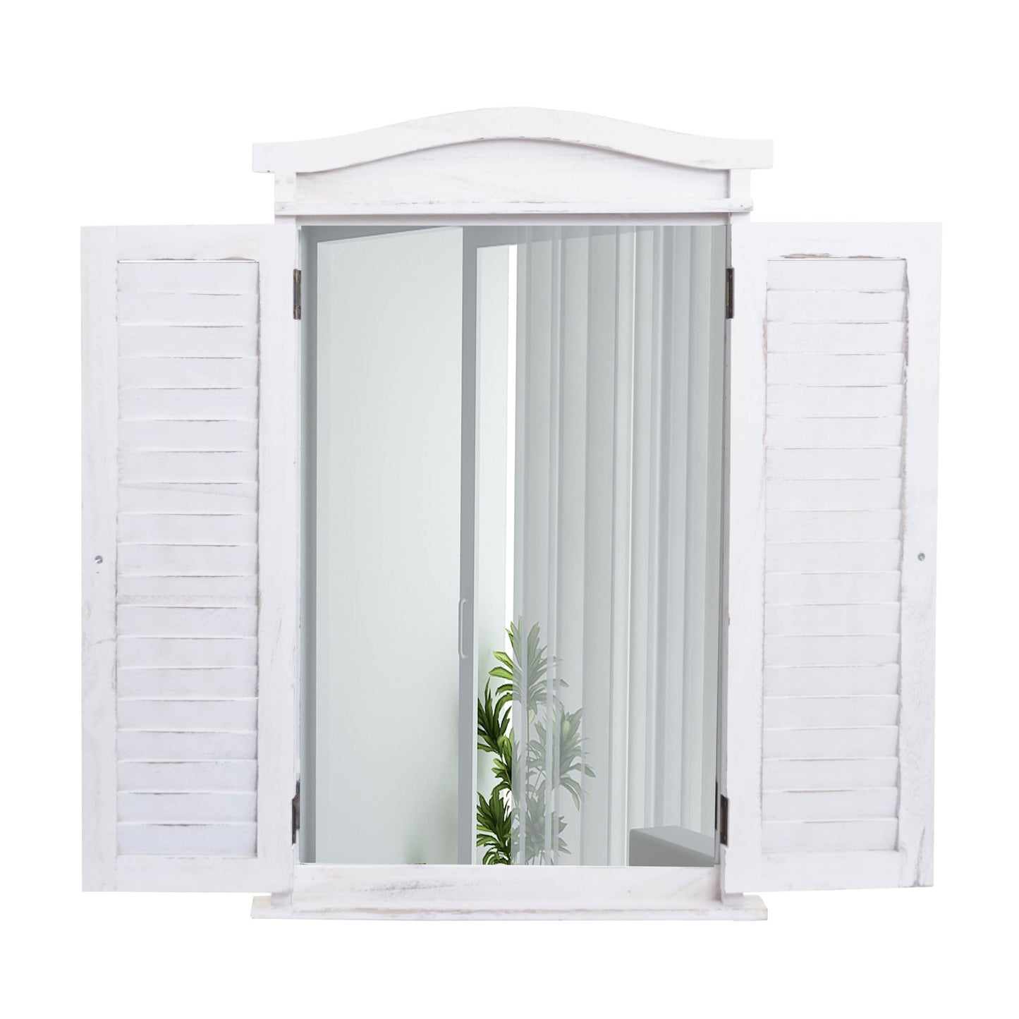 Wandspiegel Badkamerspiegel Badkamerspiegel venster met luiken, 71x46x5cm ~ shabby white