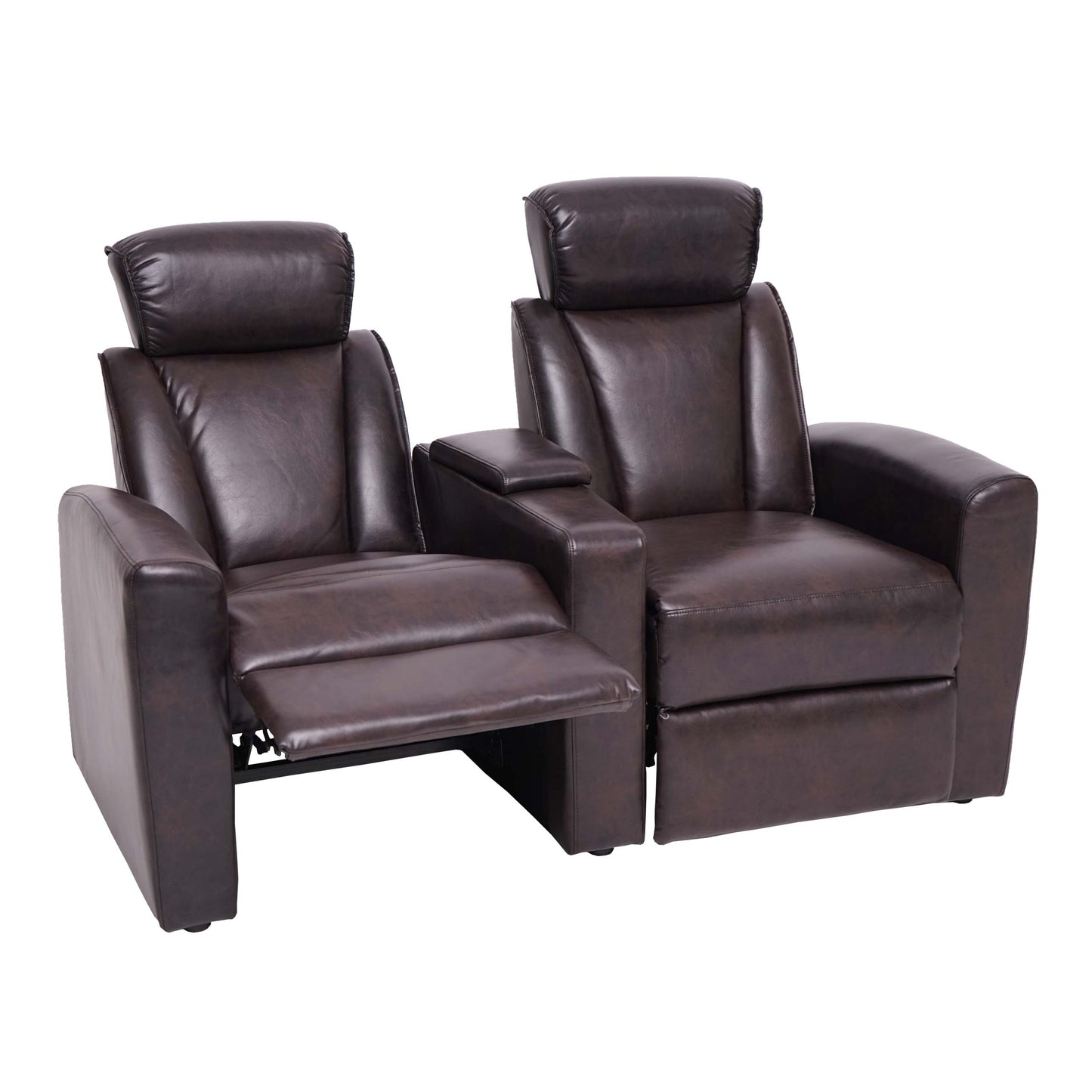 2-zits bioscoopfauteuil MCW-H30, relaxfauteuil TV-fauteuil 2-zits bank, opbergvak Soft Touch kunstleer MVG ~ bruin