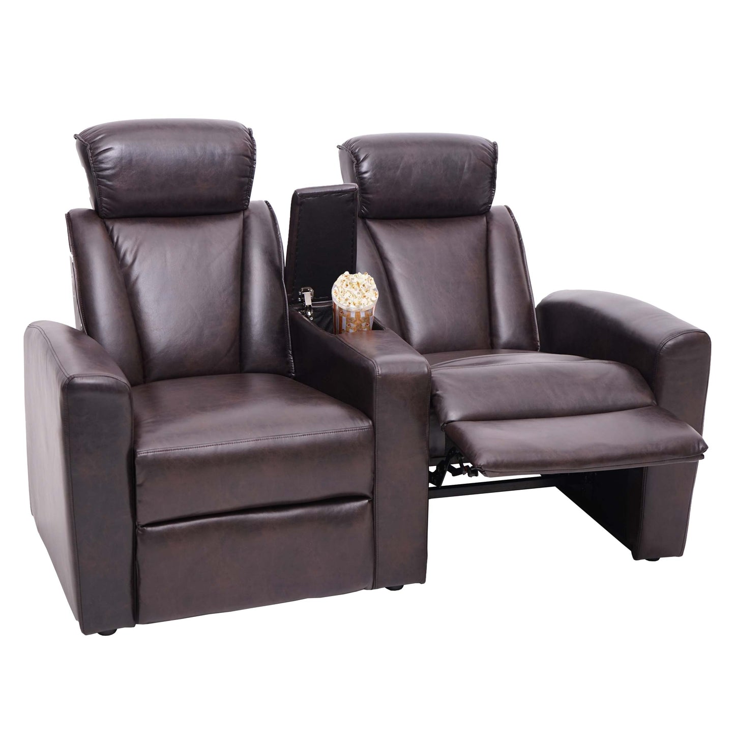 2-zits bioscoopfauteuil MCW-H30, relaxfauteuil TV-fauteuil 2-zits bank, opbergvak Soft Touch kunstleer MVG ~ bruin