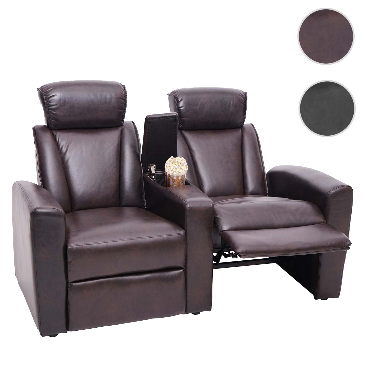 2-zits bioscoopfauteuil MCW-H30, relaxfauteuil TV-fauteuil 2-zits bank, opbergvak Soft Touch kunstleer MVG ~ bruin