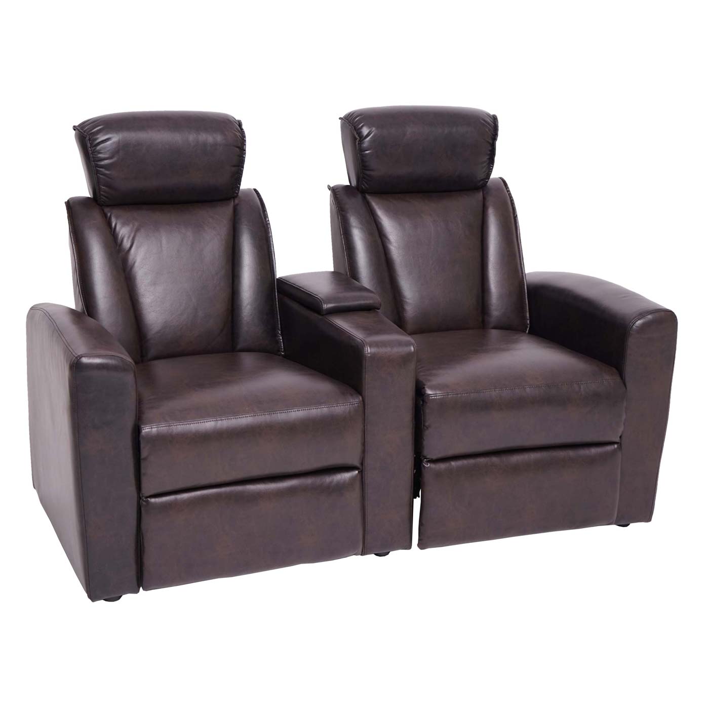 2-zits bioscoopfauteuil MCW-H30, relaxfauteuil TV-fauteuil 2-zits bank, opbergvak Soft Touch kunstleer MVG ~ bruin