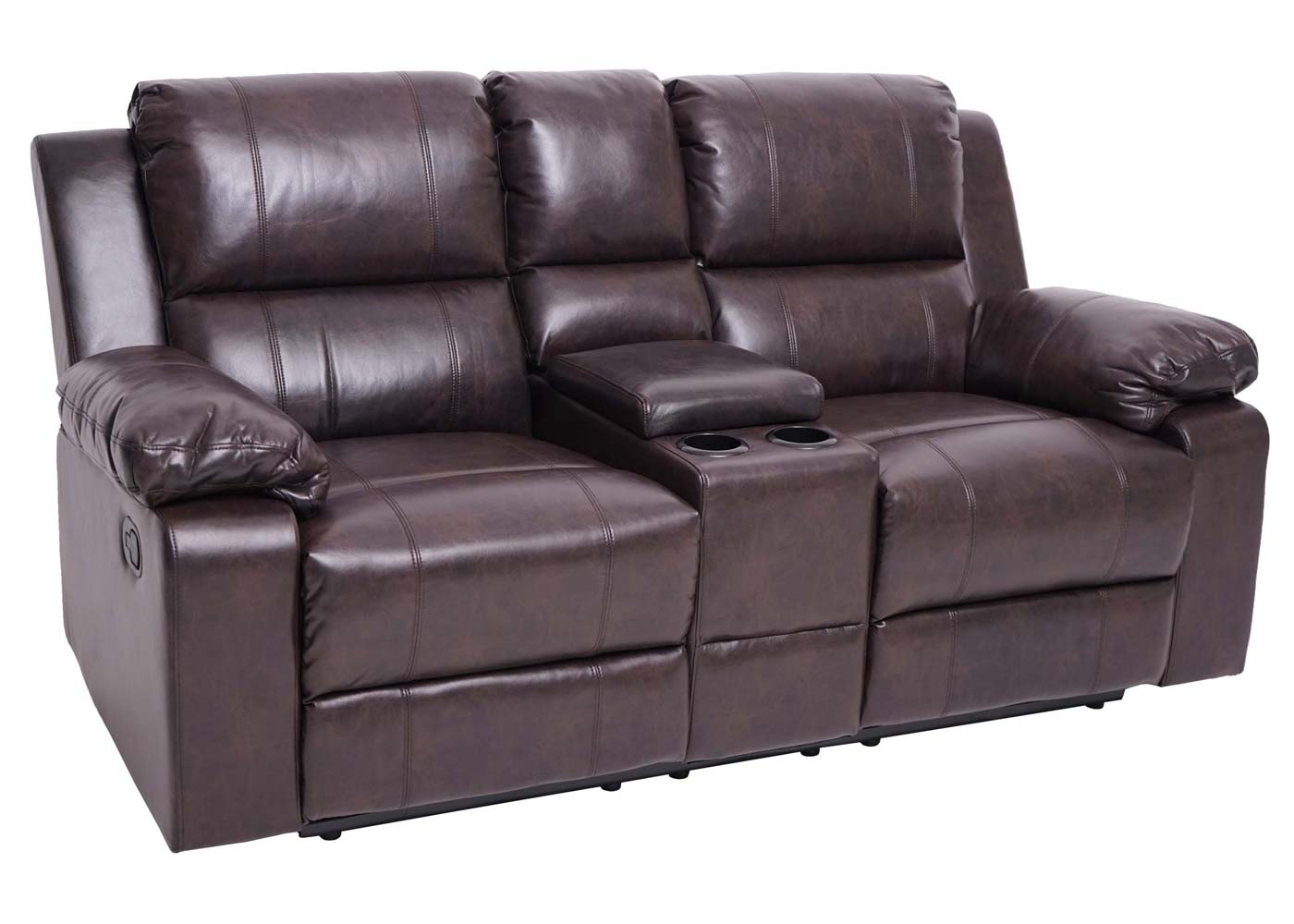2-zits bioscoopfauteuil MCW-H29, relaxfauteuil TV-fauteuil 2-zits bank, bekerhouder Soft Touch kunstleer MVG ~ bruin