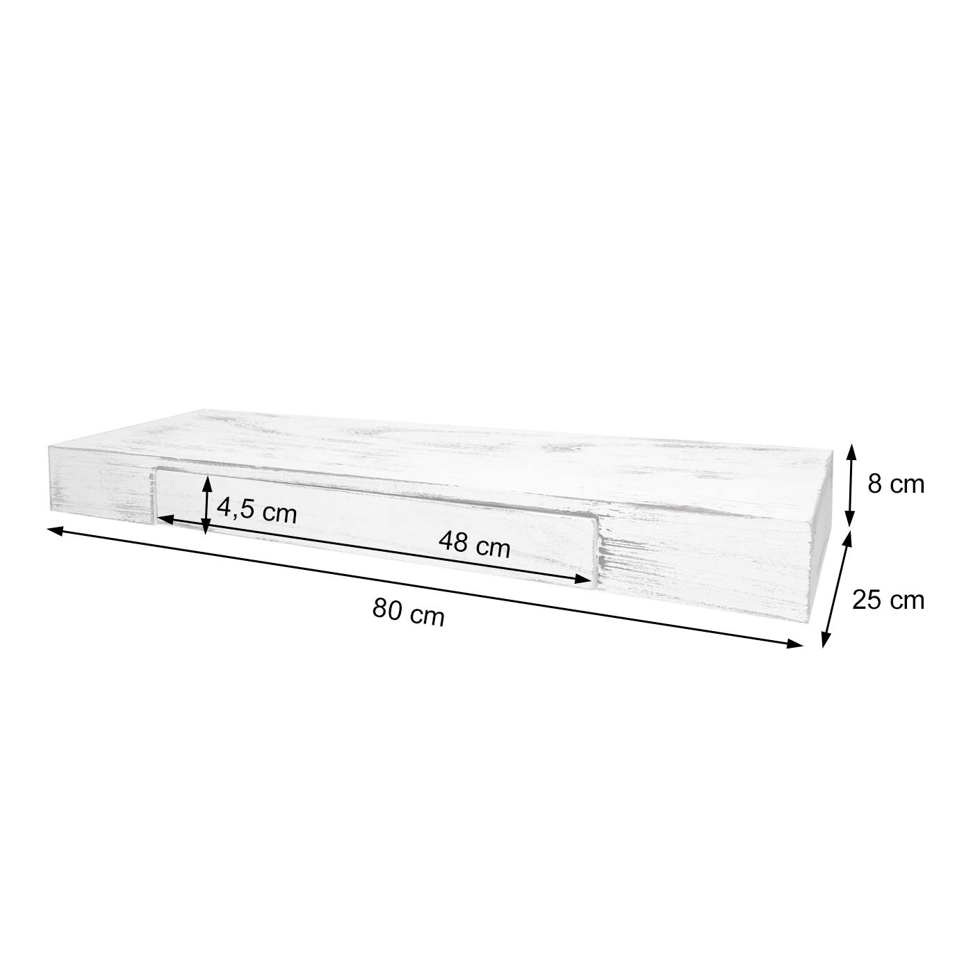 Wandplank MCW-H37, wandplank Hangende plank, lade massief hout 8x80x25cm ~ grijs, shabby