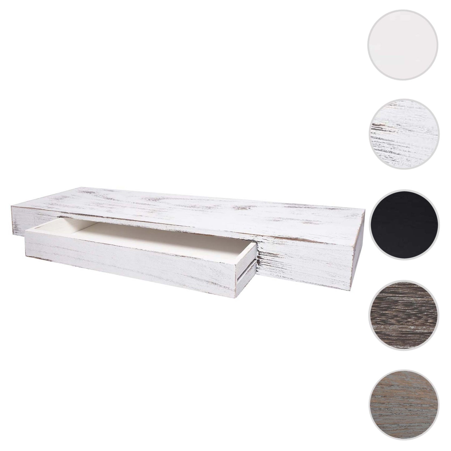 Wandplank MCW-H37, wandplank Hangende plank, lade massief hout 8x80x25cm ~ wit, shabby