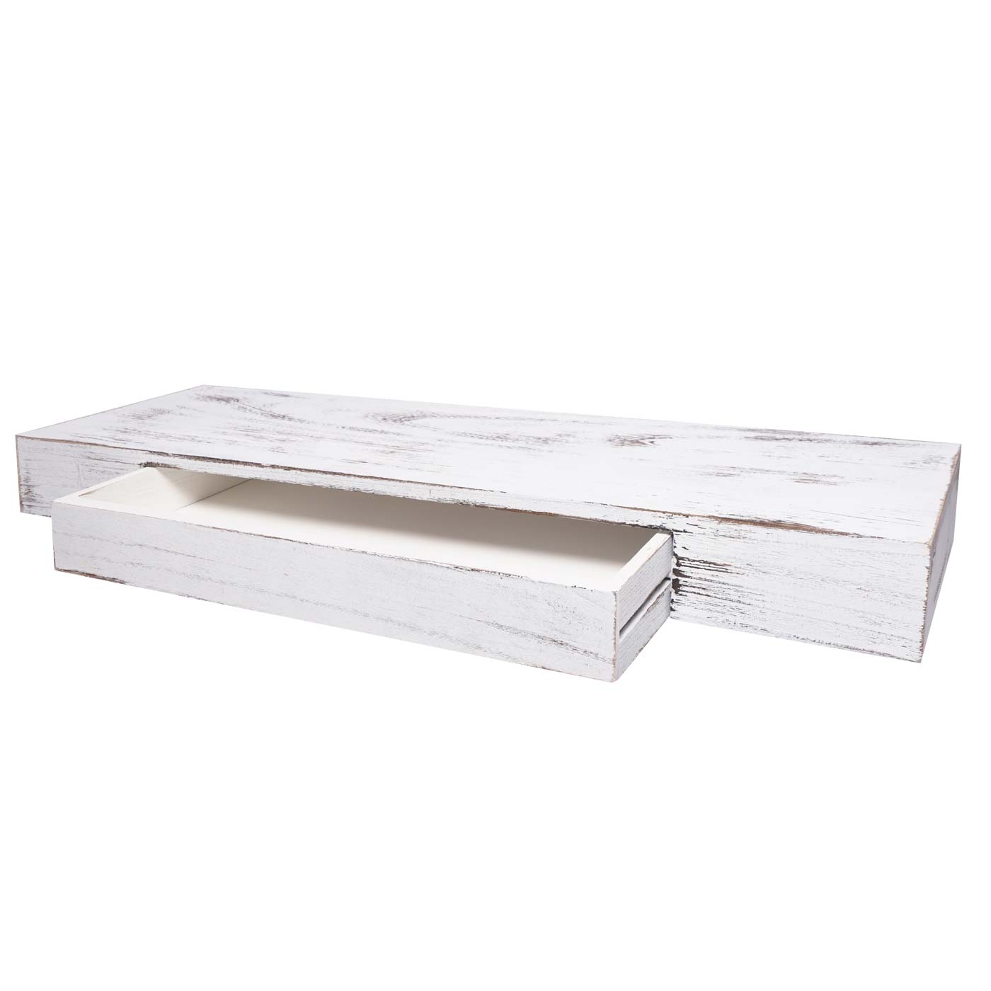 Wandplank MCW-H37, wandplank Hangende plank, lade massief hout 8x80x25cm ~ wit, shabby