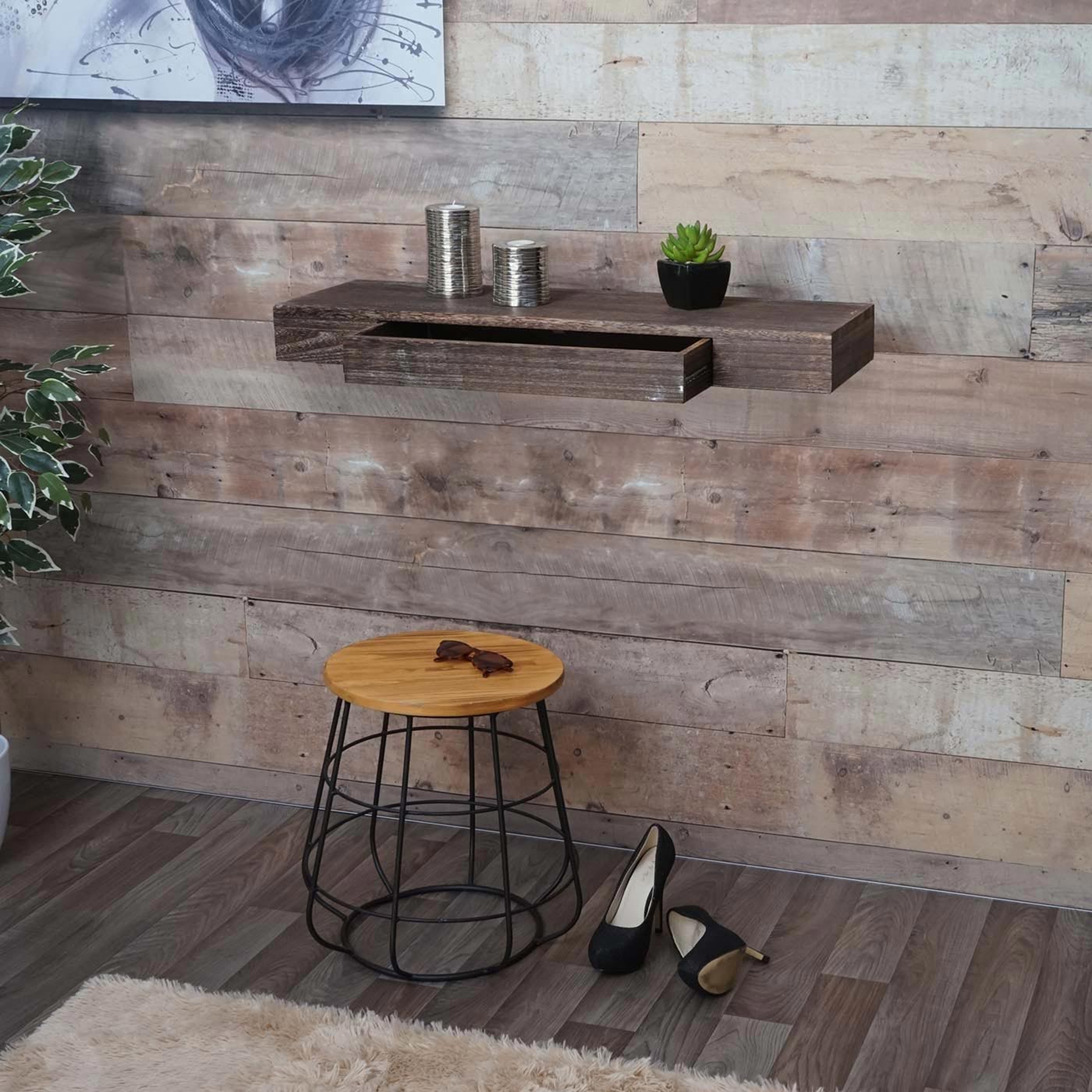 Wandplank MCW-H37, wandplank Hangende plank, lade massief hout 8x80x25cm ~ grijs, shabby