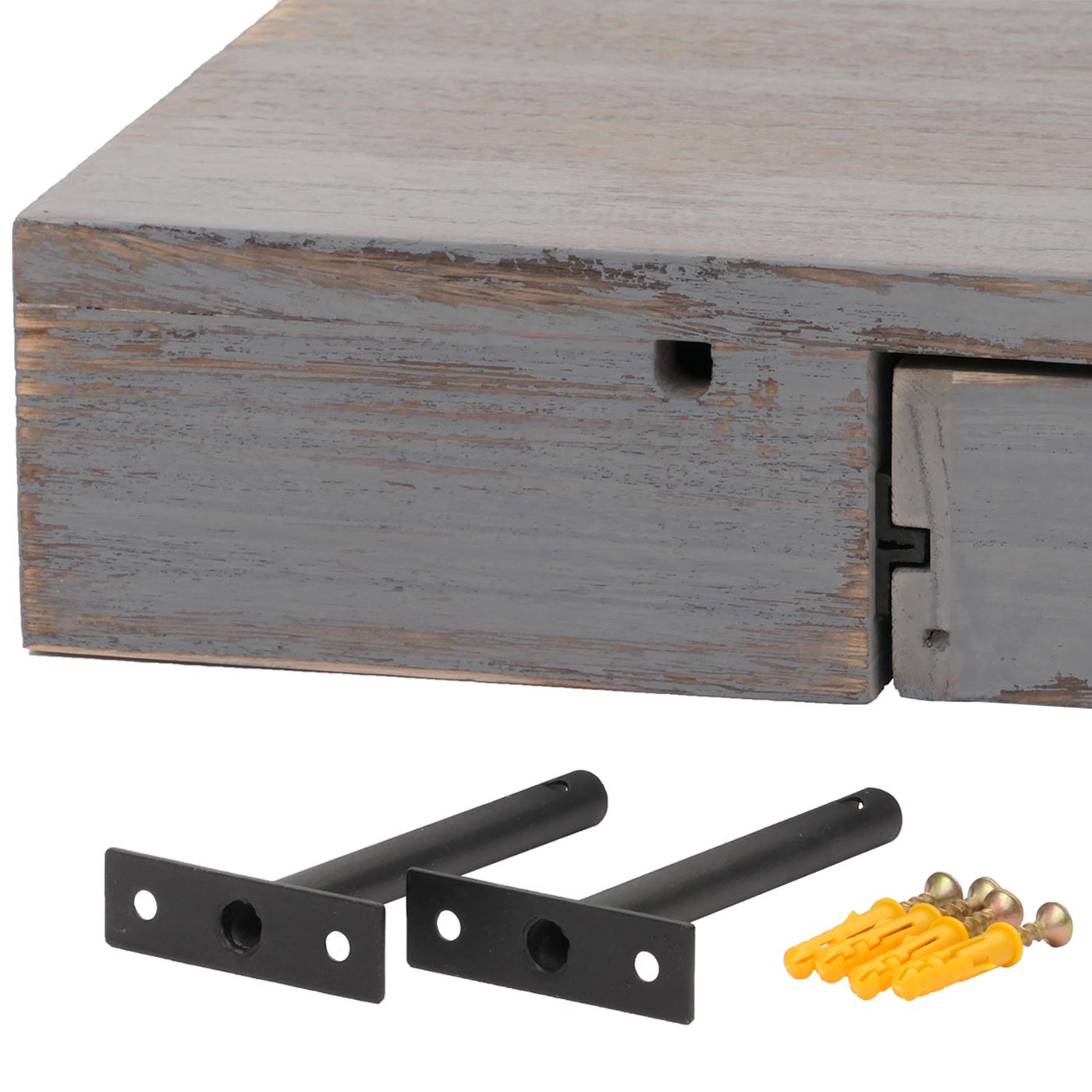 Wandplank MCW-H37, wandplank Hangende plank, lade massief hout 8x80x25cm ~ grijs, shabby