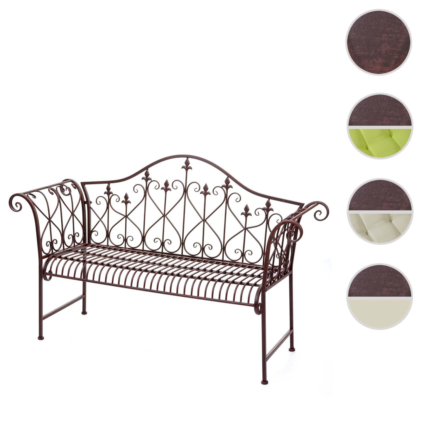 Tuinbank MCW-H78, parkbank, 2-zits metaal met ornamenten roest-look bruin 150cm ~ zonder zitkussen