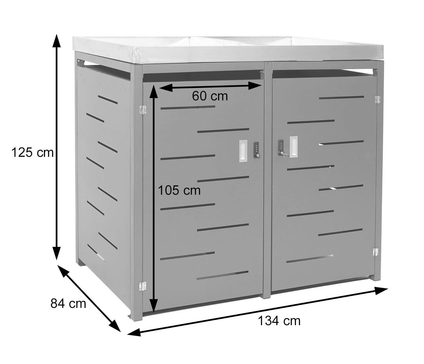 2-bakken deksel MCW-H40, afvalbak, plantenbak roestvrij staal-metaal combinatie 54kg 125x134x84cm uitbreidbaar