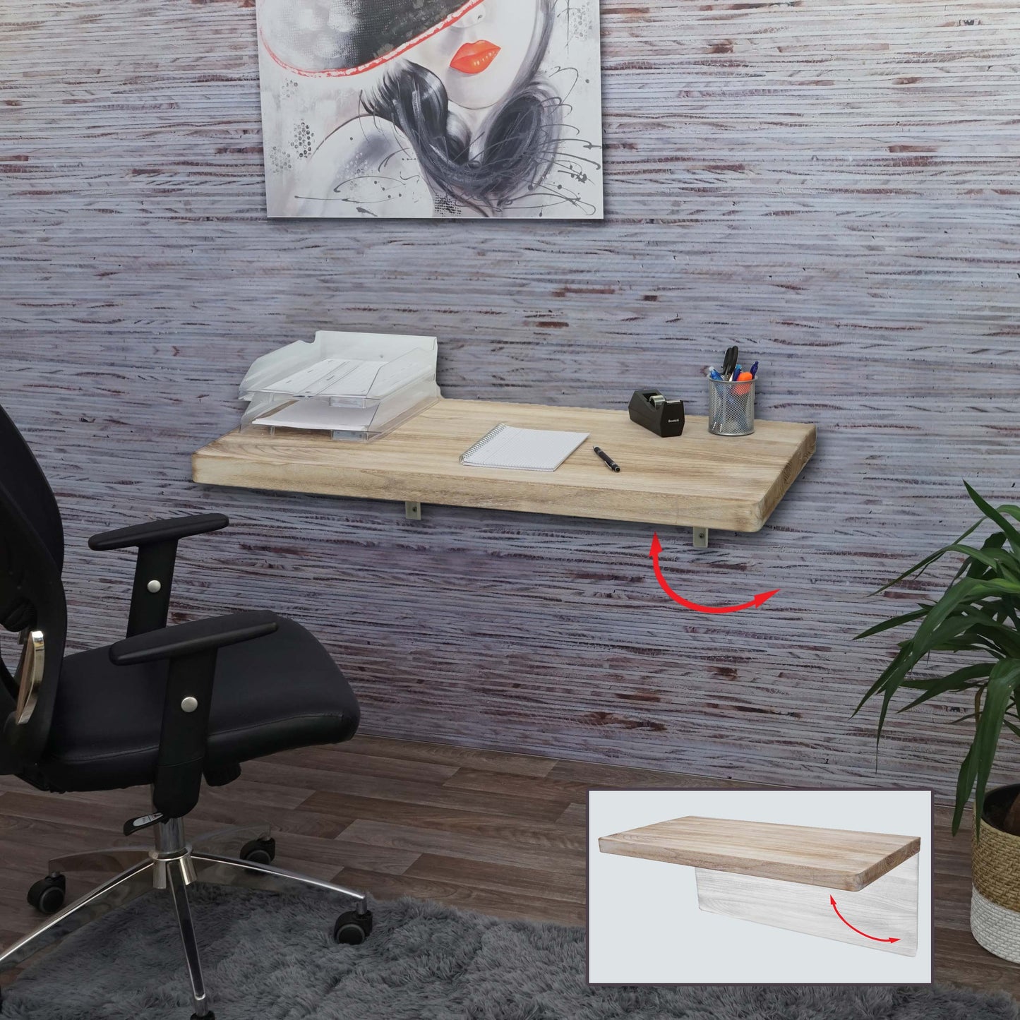 Wandtafel MCW-H48, wandklaptafel wandplank tafel, inklapbaar massief hout ~ 100x50cm natuurlijke kleur