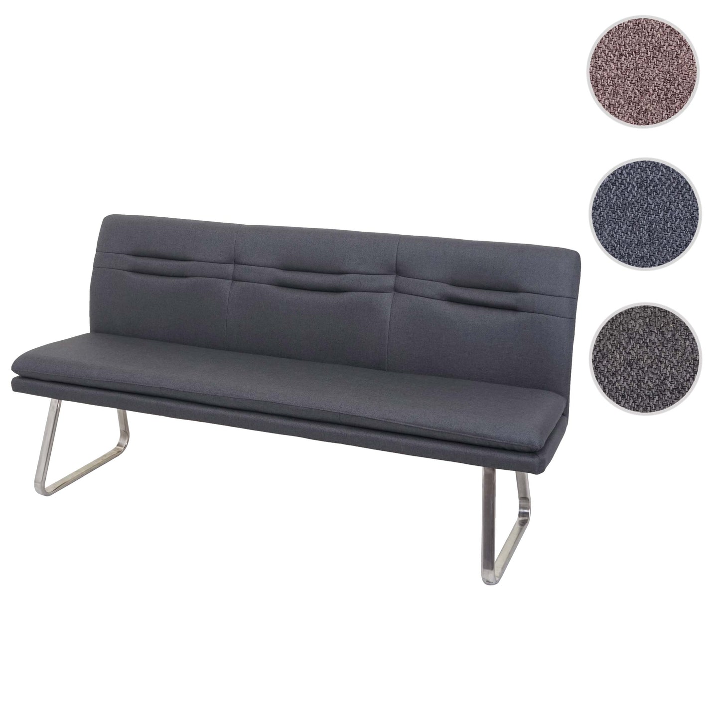 Bank MCW-H70, eetkamerbank gestoffeerde bank, rugleuning stof/textiel geborsteld roestvrij staal ~ grijs 180cm