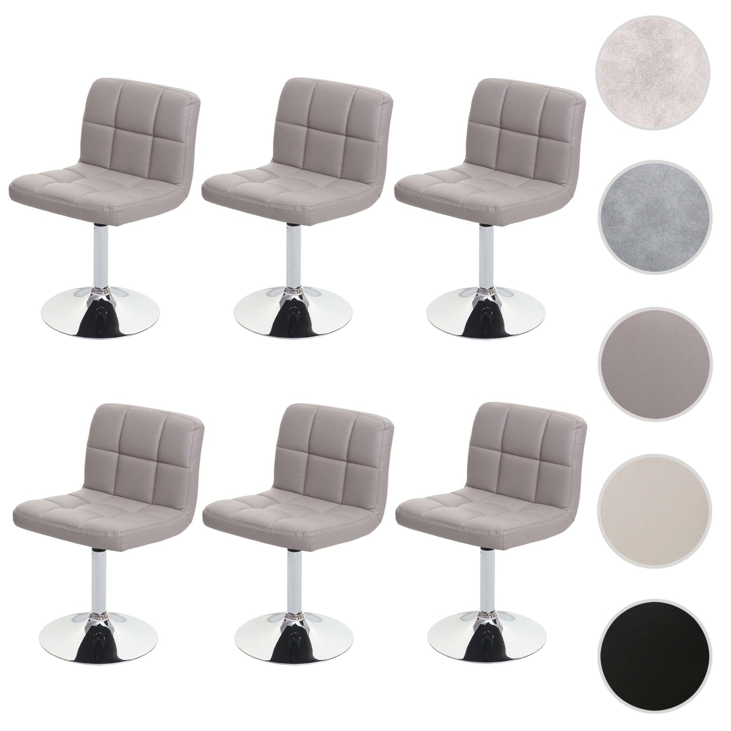 Set van 6 eetkamerstoelen Bureaustoel Stoel Kavala kunstleer chroom ~ taupe-grijs