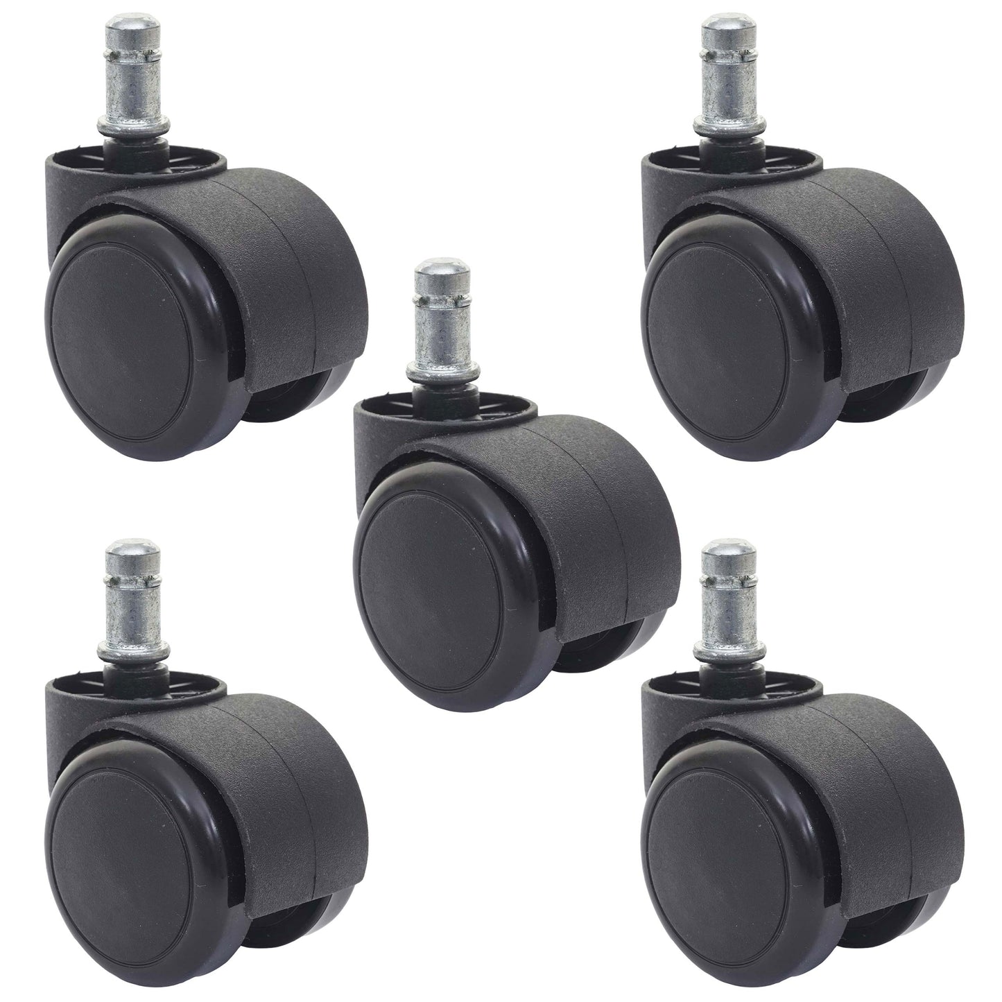 Set van 5 harde vloeren wielen MCW-H86, bureaustoel wielen, 150kg draagvermogen Ø 11mm ~ zwart