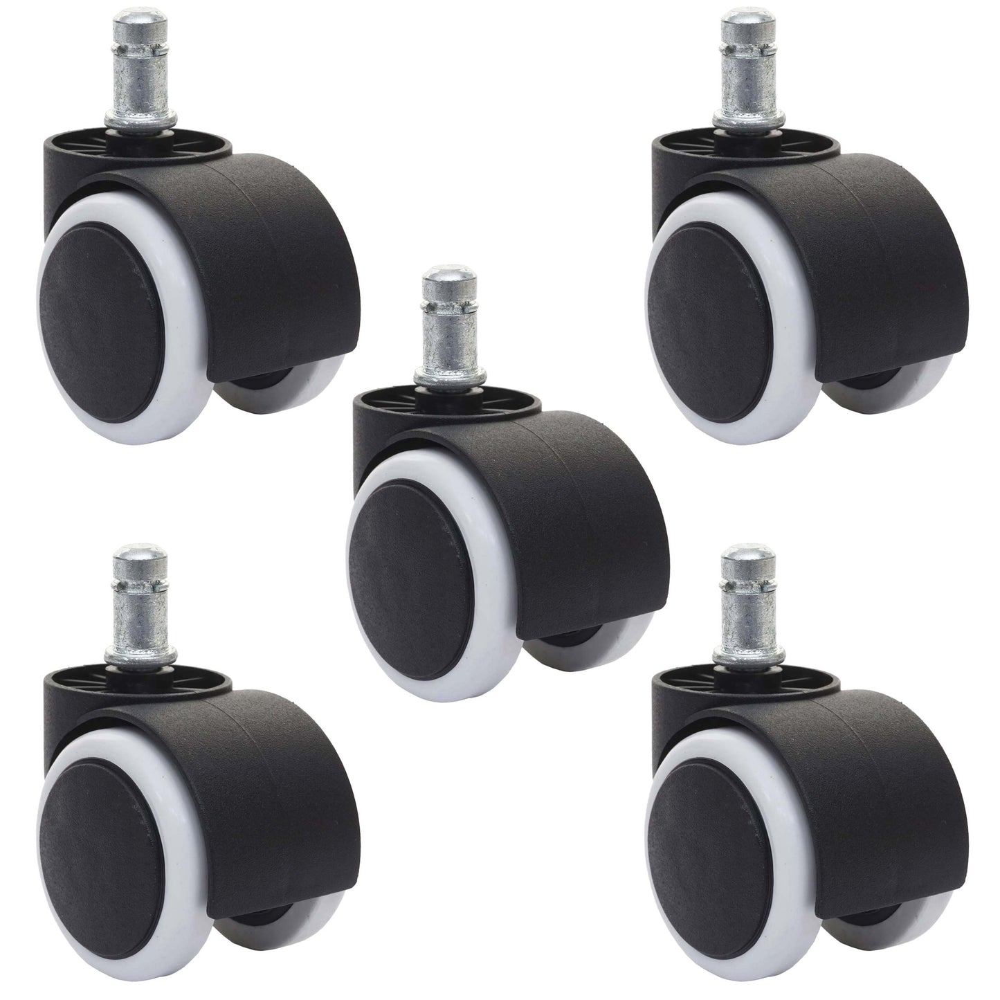 Set van 5 harde vloeren wielen MCW-H86, bureaustoel wielen, 150kg draagvermogen Ø 11mm ~ wit