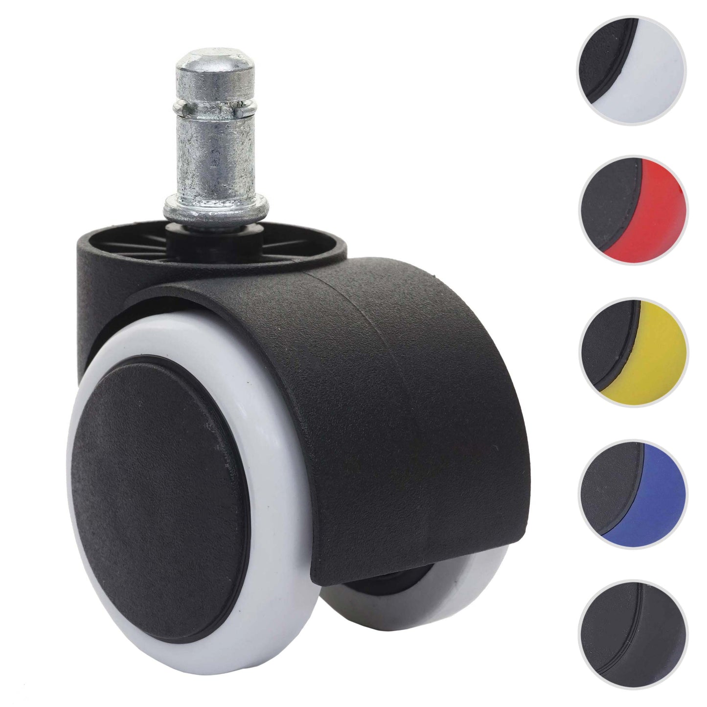 Set van 5 harde vloeren wielen MCW-H86, bureaustoel wielen, 150kg draagvermogen Ø 11mm ~ wit