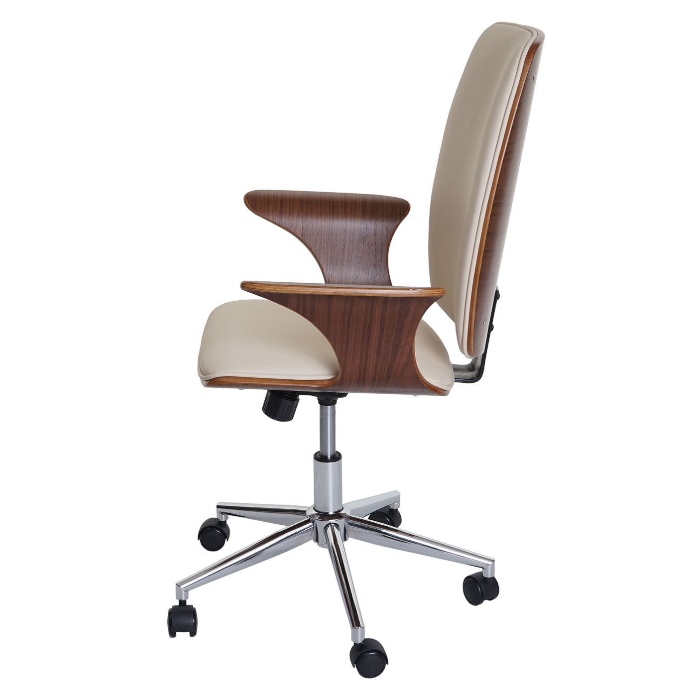 Bureaustoel MCW-C54, directiedraaistoel, gebogen hout kunstleer ~ walnoot look, bekleding crème-beige