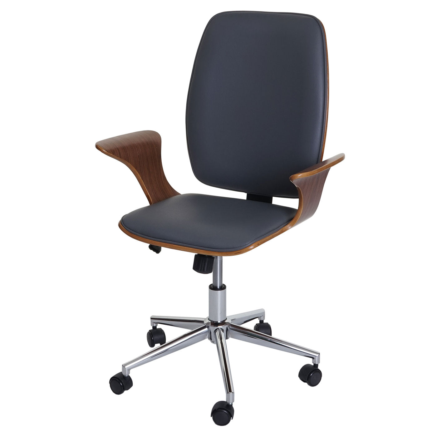 Bureaustoel MCW-C54, directiedraaistoel, gebogen hout kunstleer ~ walnoot look, grijze bekleding