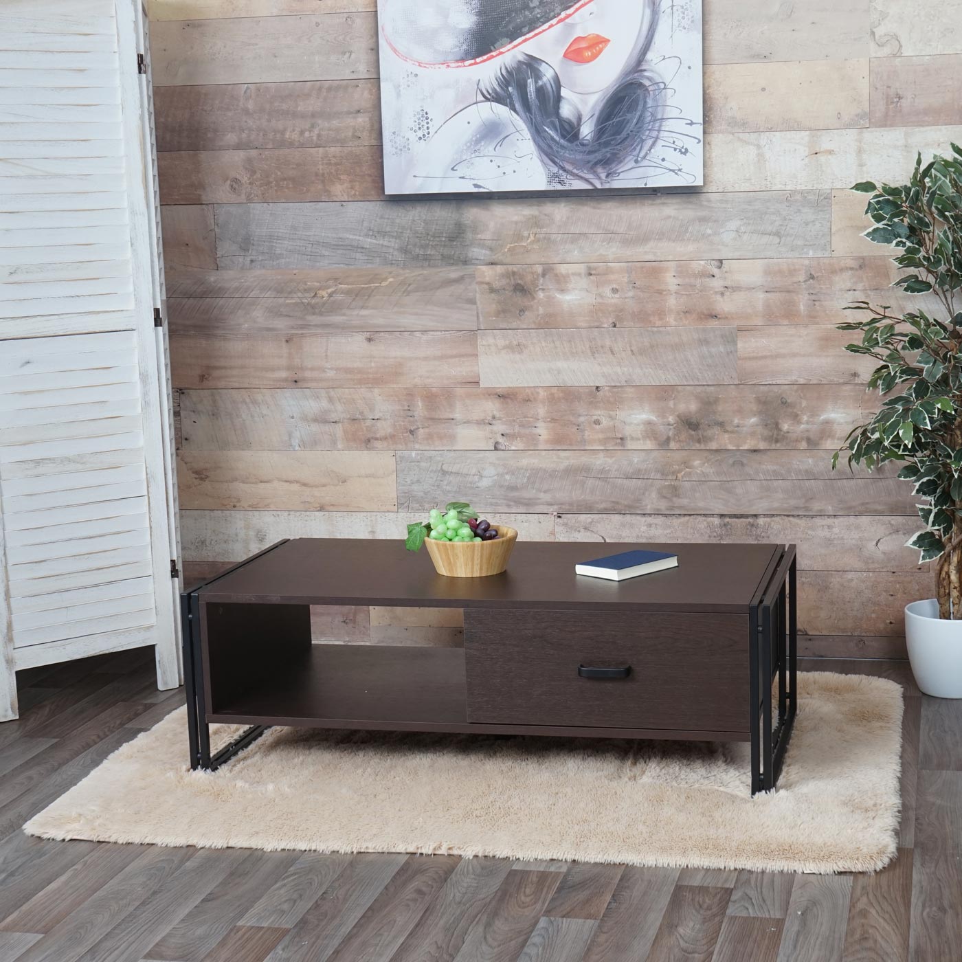 Salontafel MCW-A27, bijzettafel woonkamertafel, 41x120x60cm 3D structuur, metaal MDF ~ donkerbruin