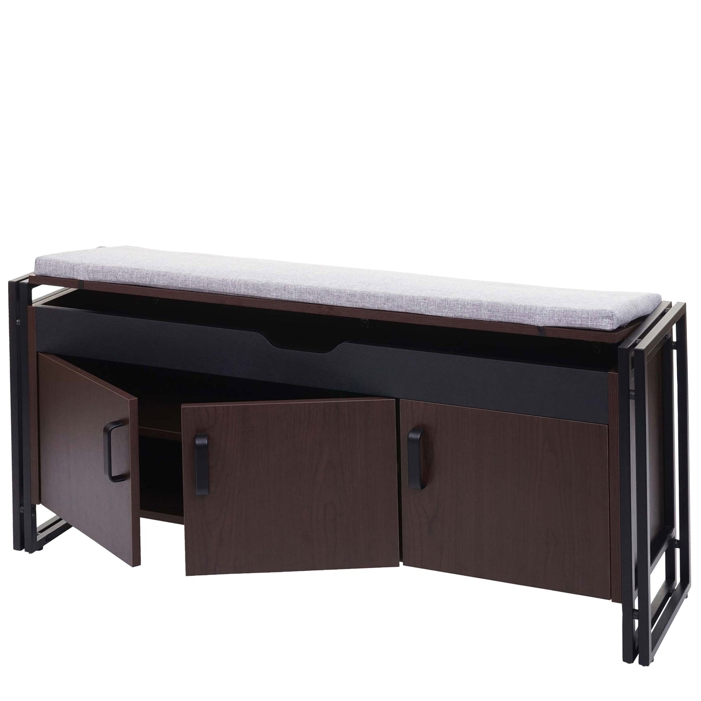 Schoenenkast met zitting MCW-A27, ladekast bank met kussens, 53x110x30cm 3D structuur metaal ~ donkerbruin