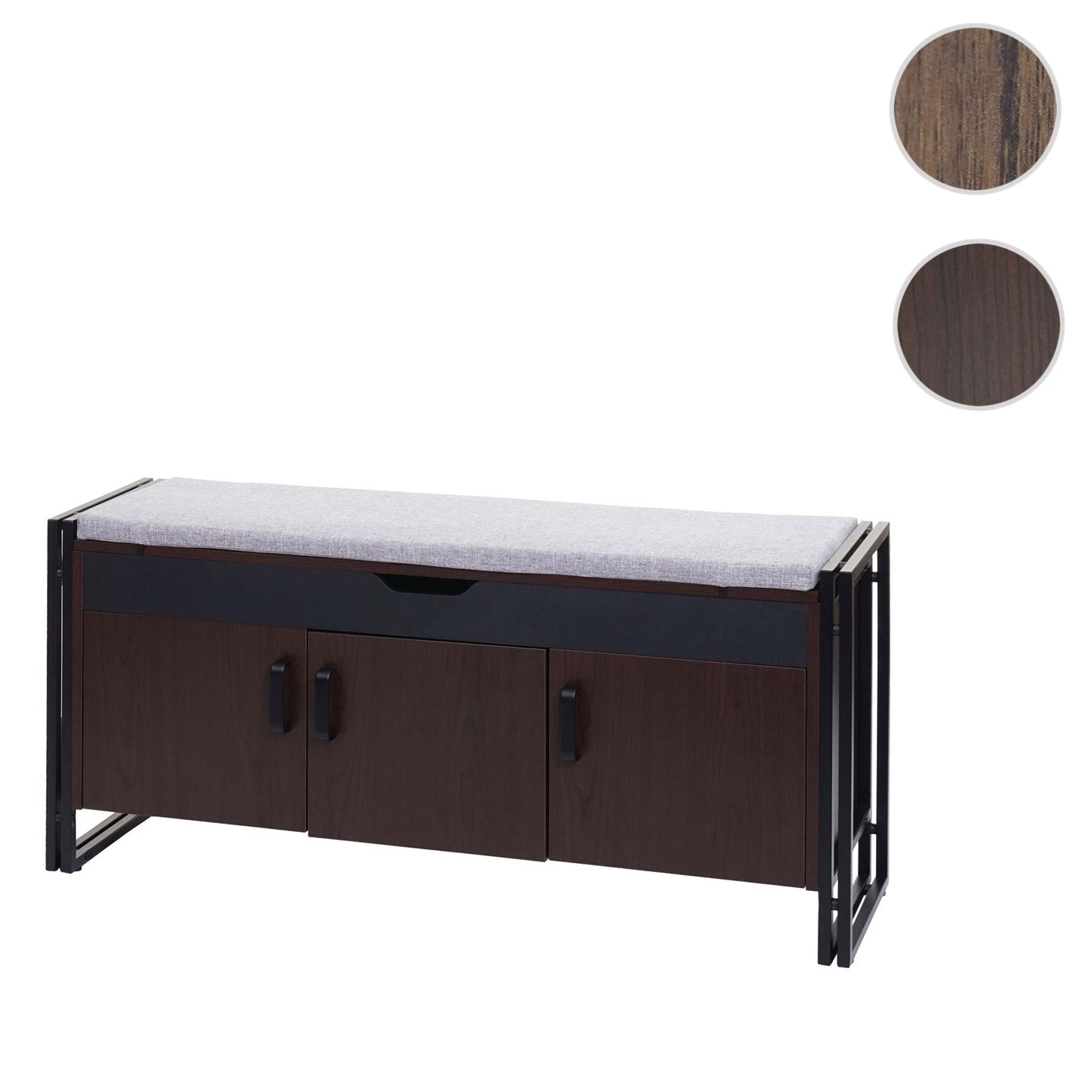 Schoenenkast met zitting MCW-A27, ladekast bank met kussens, 53x110x30cm 3D structuur metaal ~ donkerbruin
