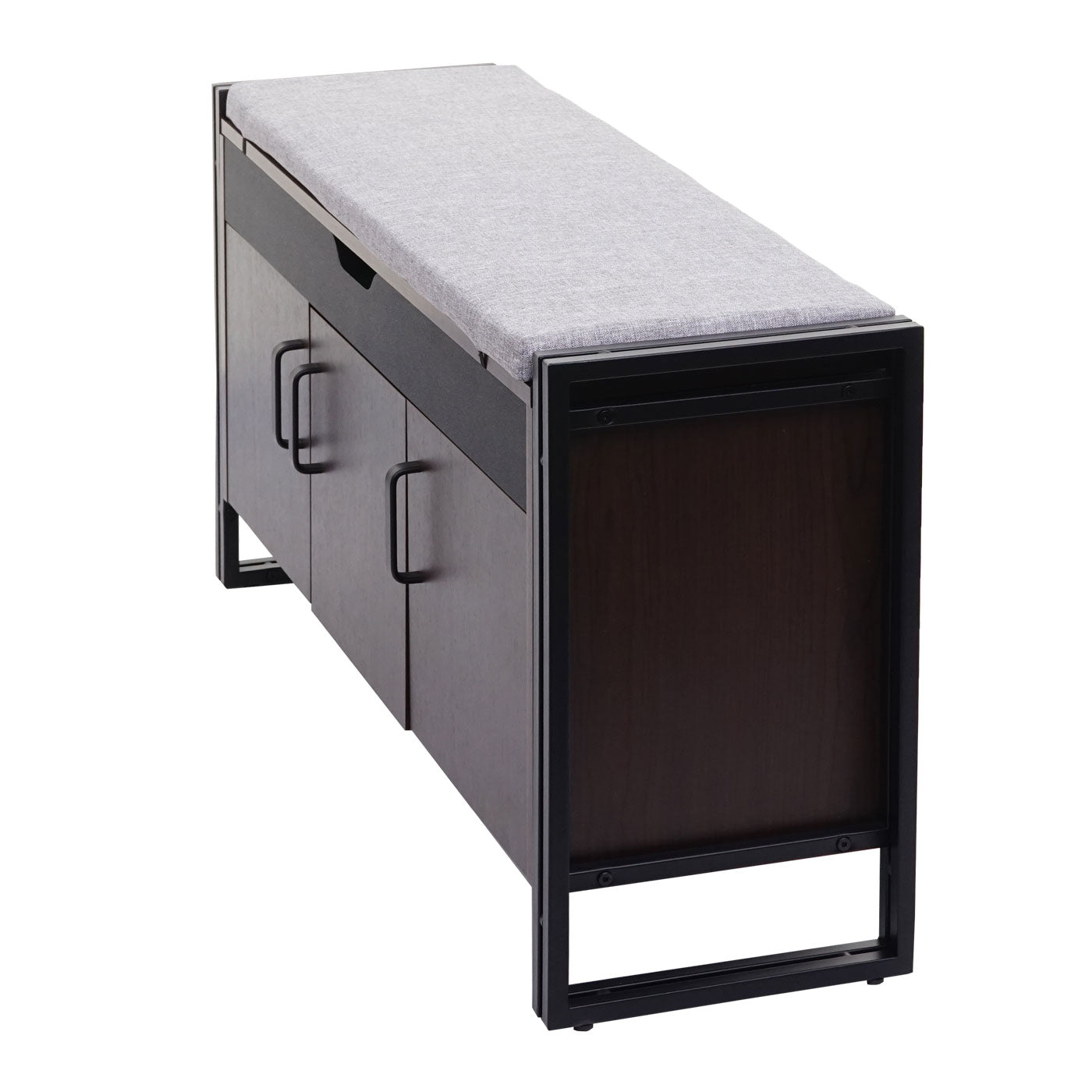 Schoenenkast met zitting MCW-A27, ladekast bank met kussens, 53x110x30cm 3D structuur metaal ~ donkerbruin